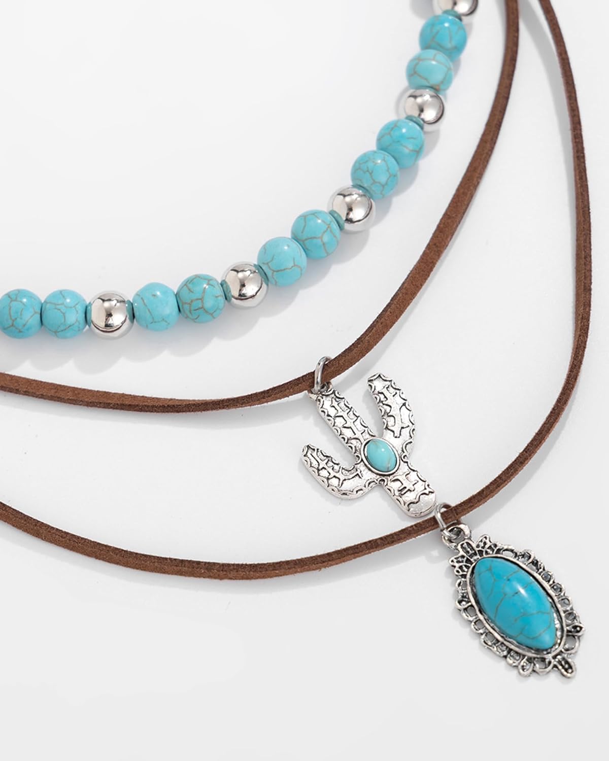 3 Pcs Layered Western Necklaces for Women Western Boho Turquoise Choker Ox Head Cactus Pendant Necklace Country Concert Jewelry Cowgirl Outfits Accessories for Her - Image 5
