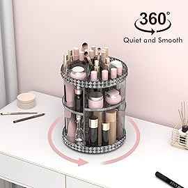 Rosoenvi Rotating Makeup Organizer, 360 Spinning Skincare Organizers, Adjustable Layer Cosmetic Storage Lazy Susan Makeup Organizers for Dresser Bathroom, Medium, Gray