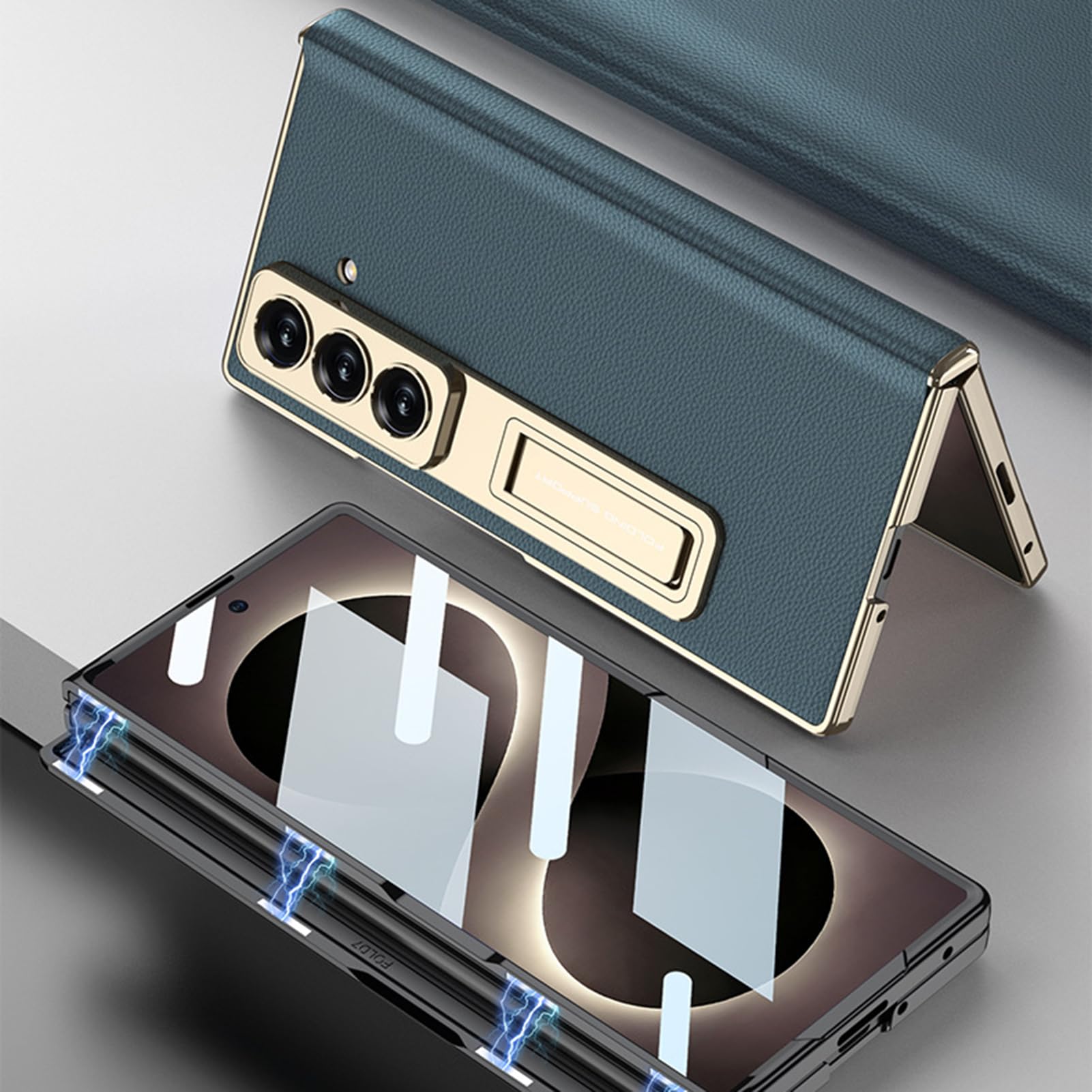 Custodia in pelle compatibile con Samsung Galaxy Z Fold 8 Ultra, pellicola protettiva per schermo sottile, colore nero