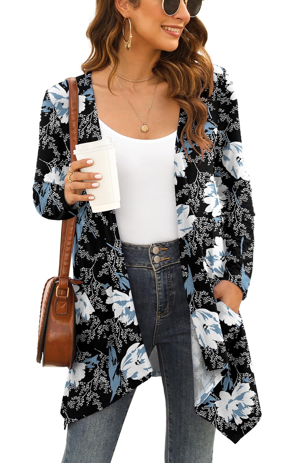 Wiwclo Veryoung Short Sleeve Cardigans for Women Casual Drape Open Front Lightweight Summer Cardigan with Pocket High Low Hem