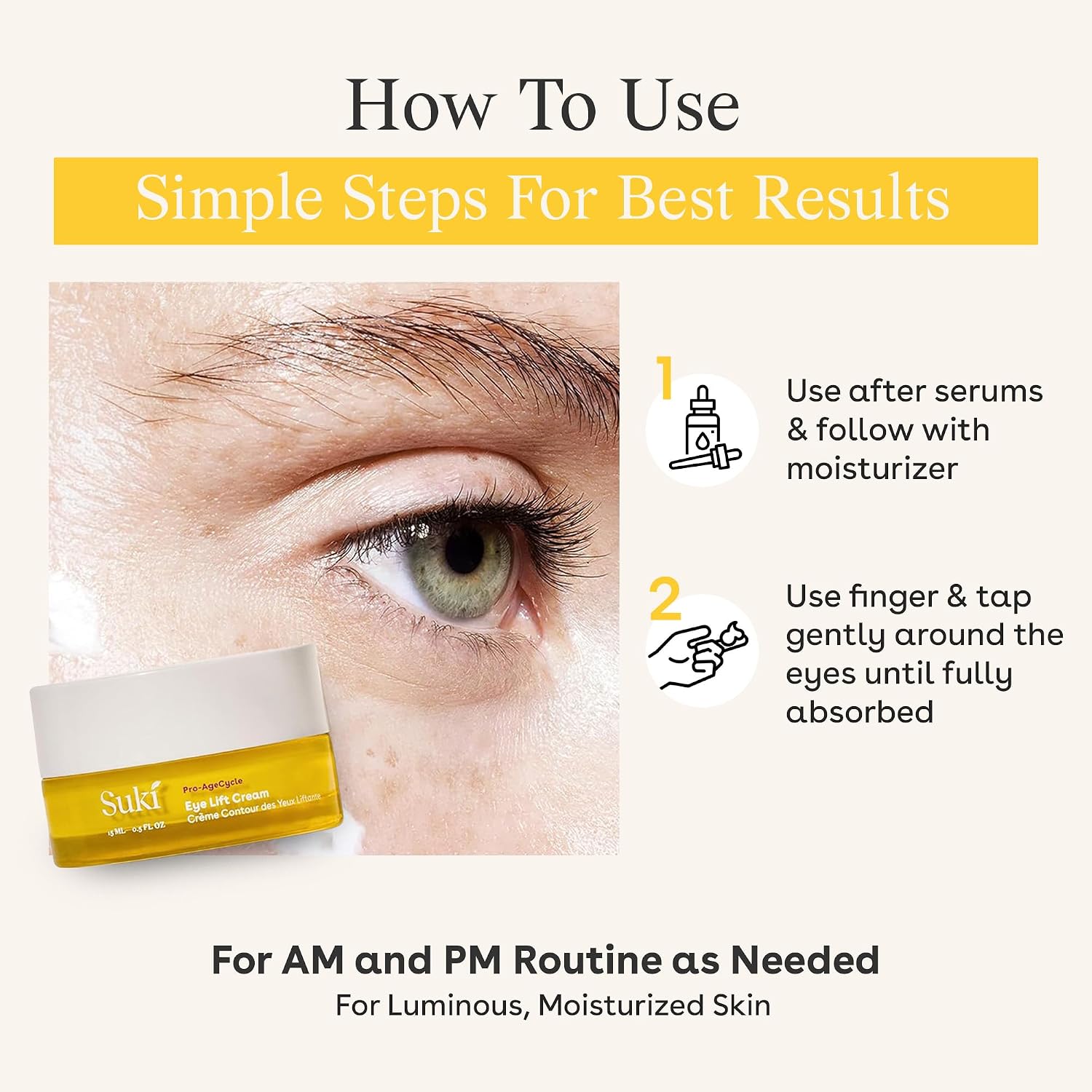 Suki Skincare Eye Lift Renewal Cream - Day - With Resveratrol, Caffeine, & Vitamin C - Helps Firm, Brighten, & Nourish Delicate Under-Eye Skin - 15 ml