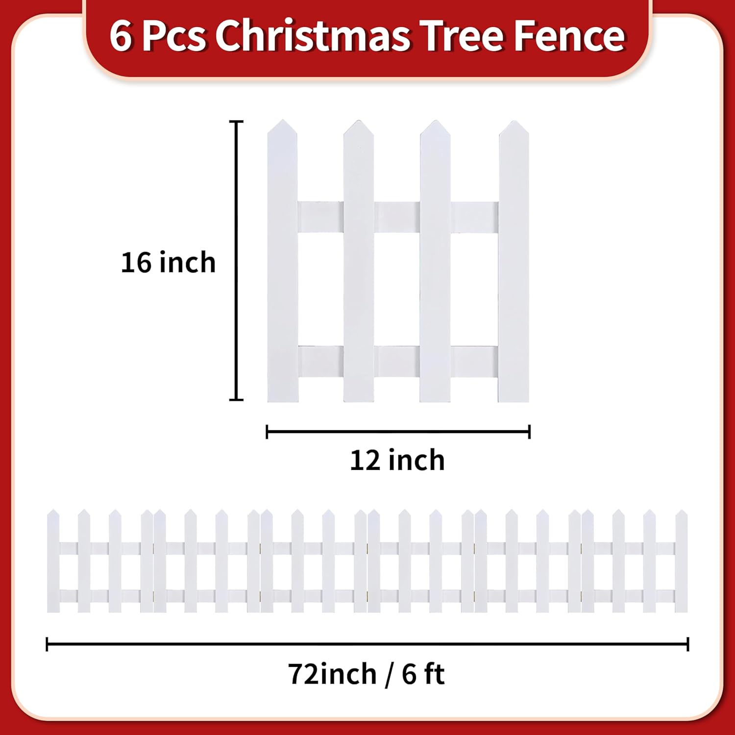 16" Extra Tall Christmas Tree Fence,6PCS Heavy Duty Wooden Baby Gate Around Christmas Tree Gate,Thickened White Picket Fence Barrier for Dogs,Cats&Kids,Tree Fence Border Decoration