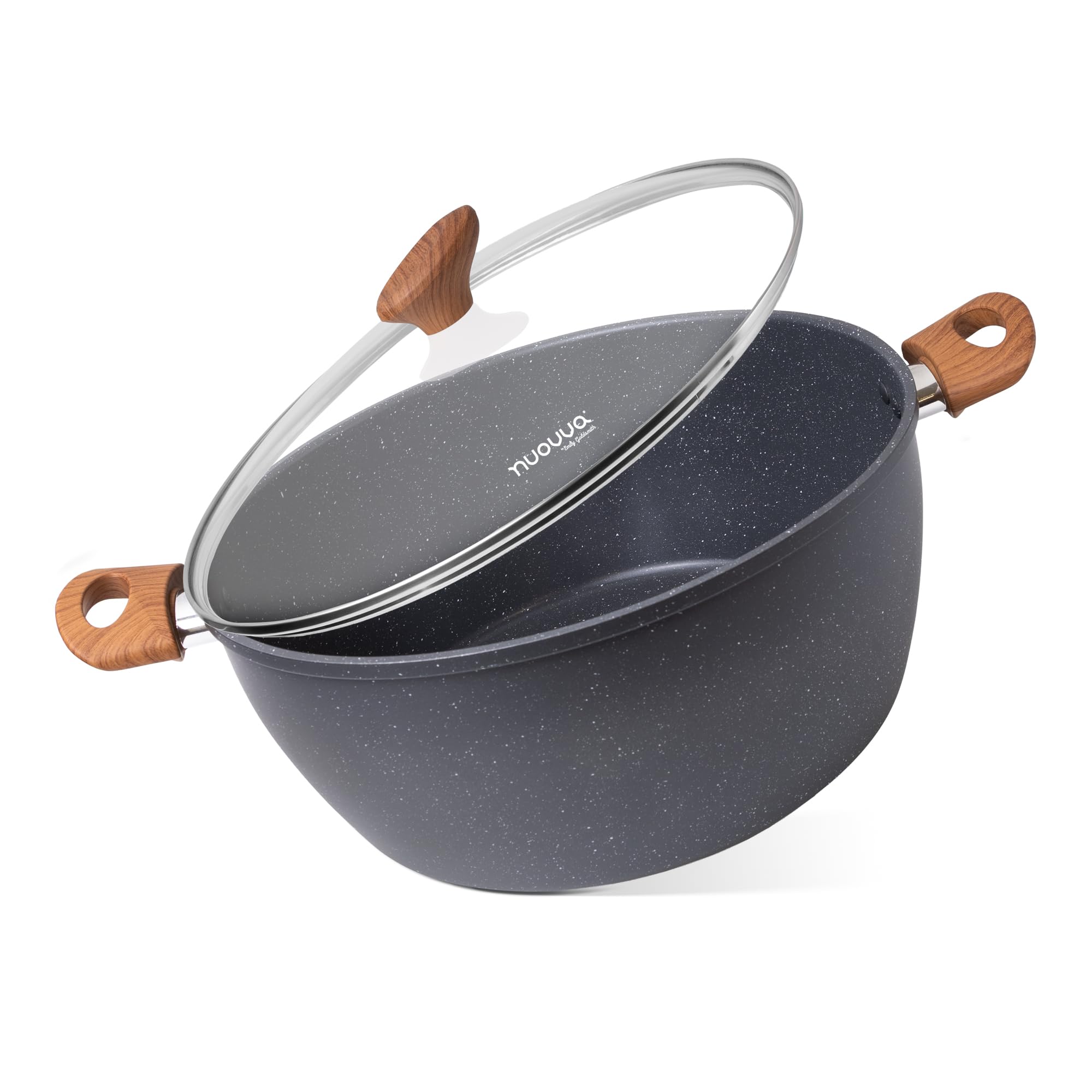 Non Stick Cooking Pots with Glass Lid – 9.5 Quart Induction Hob Stock Pot – Kitchen Deep Casserole Cookware – 32cm, Marble – by Nuovva