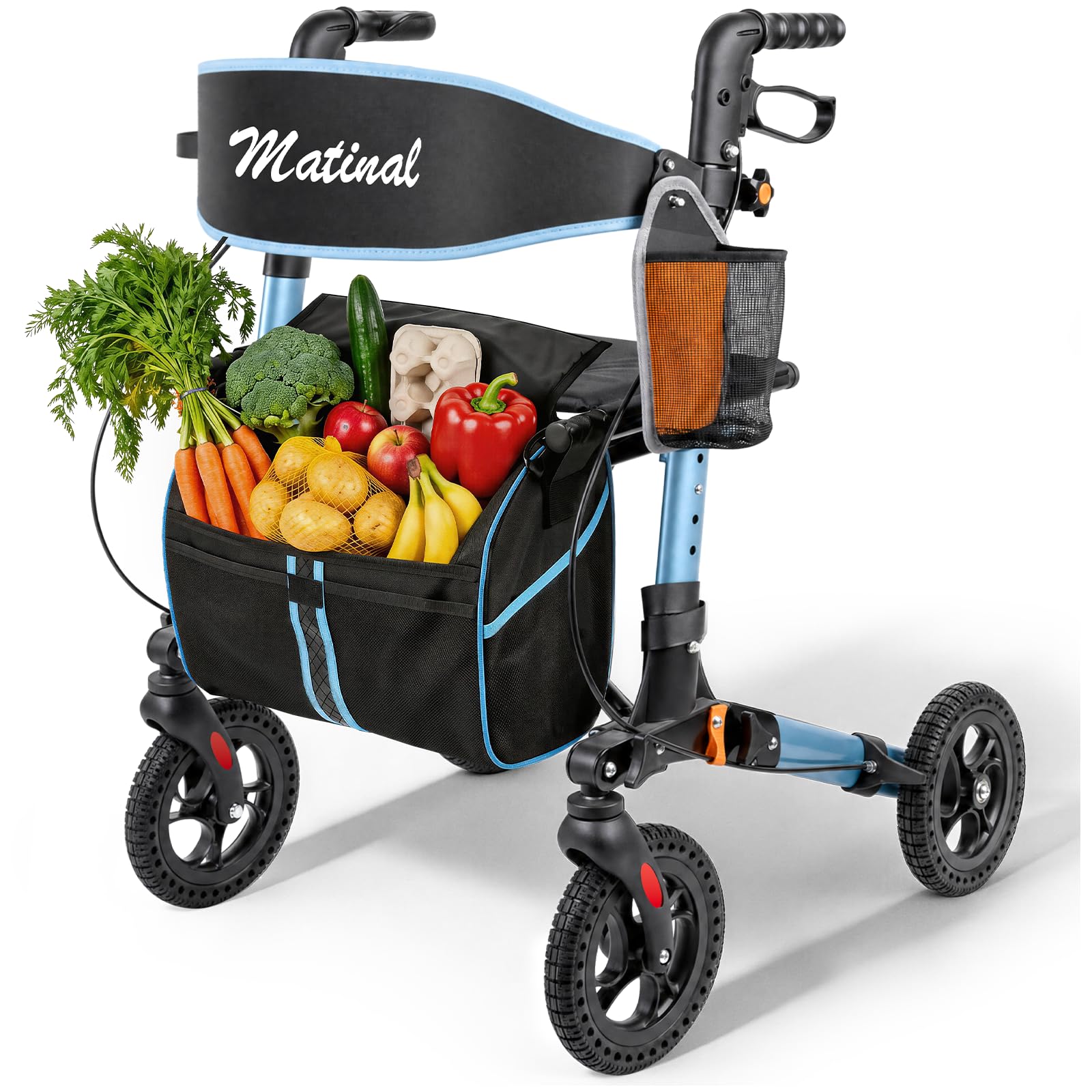 Rollator Faltbar mit Sitz für Senioren, Leichter Rollatoren, Blau | Faltbarer All-Terrain-Rollator mit Sitz für Indoor-& Outdoor, Leichtgewicht Aluminium mit 20 cm Gummirädern