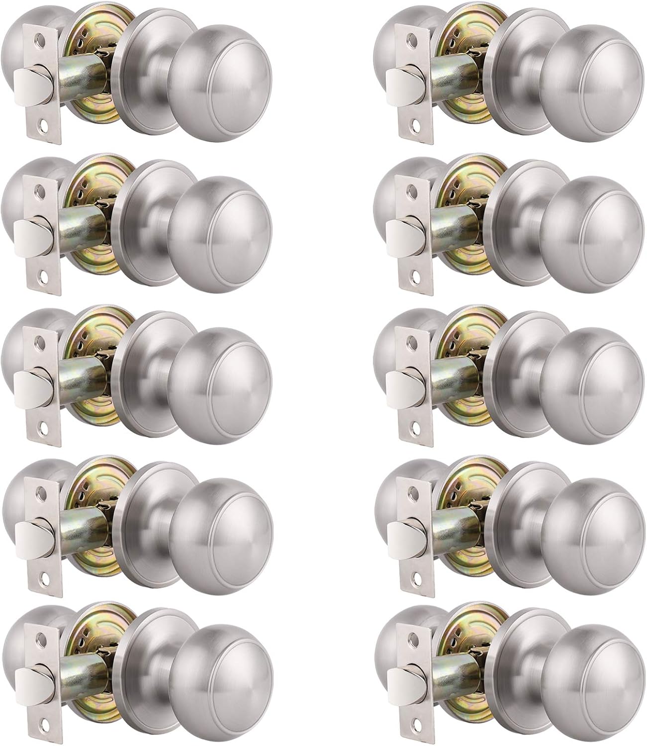 Gobrico 10 Pack Keyless Brushed Nickel Door Knob Passage Door Locks