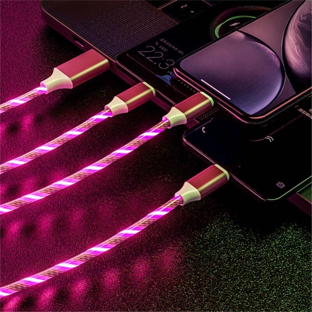 Rotes 3-in-1-Ladekabel Mit LED-Licht – Typ-C, Micro-USB, USB-C, Schnellladefähig