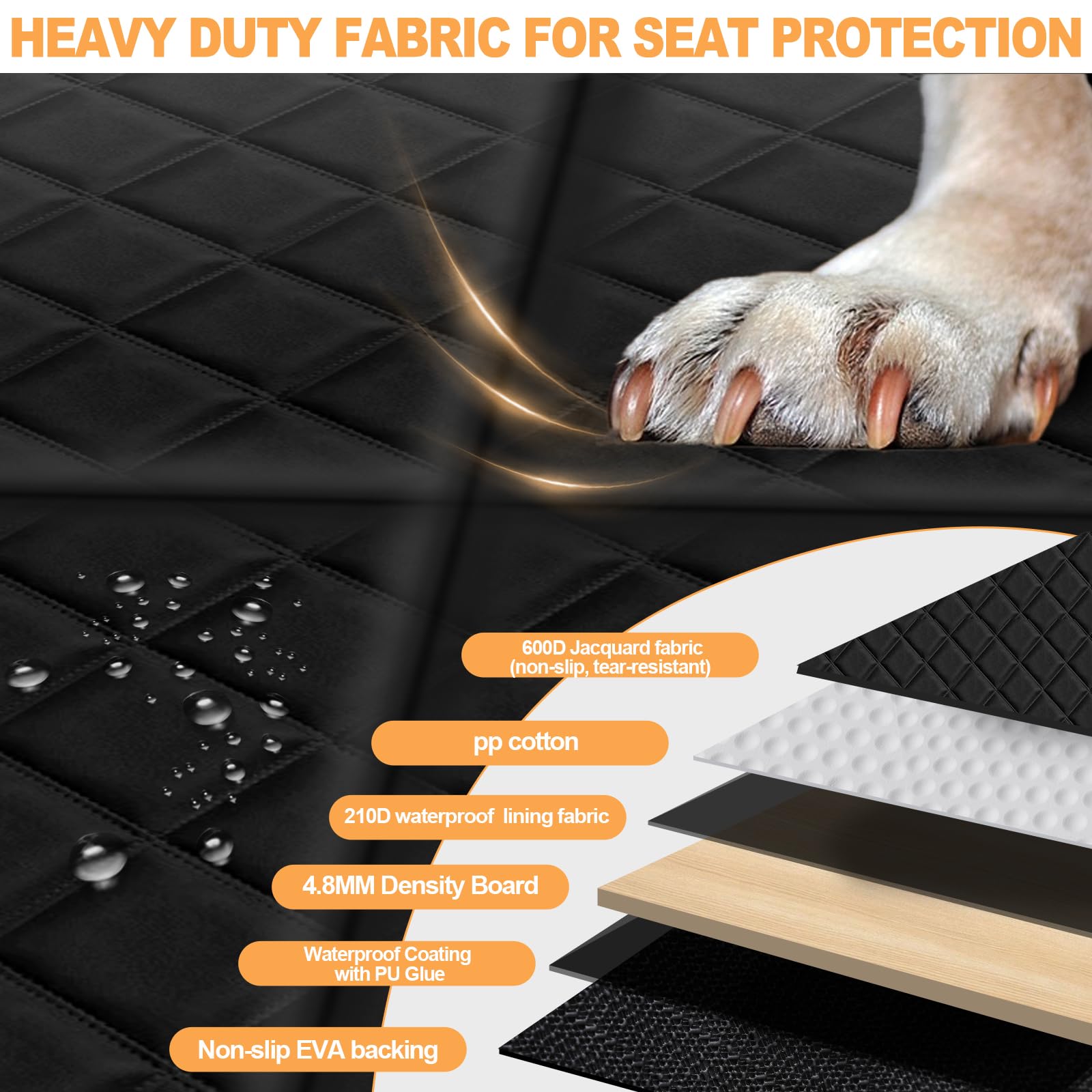 Vinstatin Coprisedile Auto per Cani, Estensore per Sedile Posteriore per Cani con Fondo Rigido,Telo Auto per Cani Resistente, Antigraffio e Impermeabile,con Cinture di Sicurezza per Auto, SUV