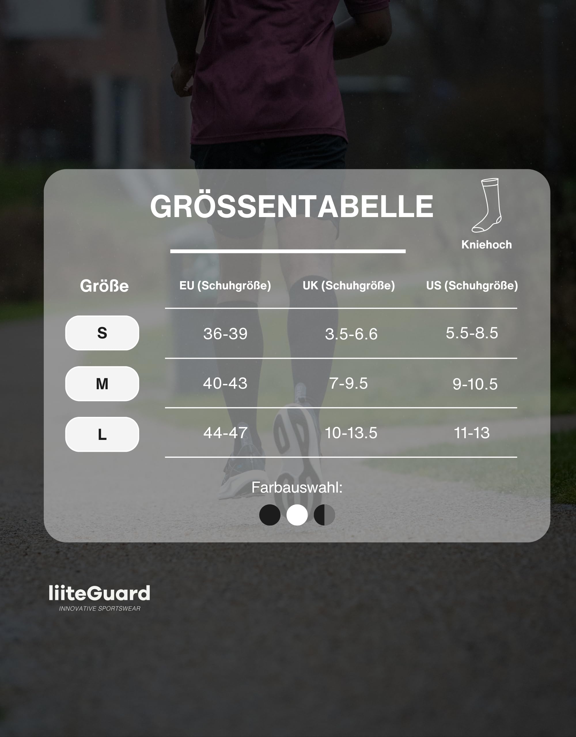 liiteGuard Shin-Tech Light Running Calze a compressione per uomo e donna, per sport corsa, calcio, calze leggere a compressione, delicate per tendine d'Achille, stinco e caviglie