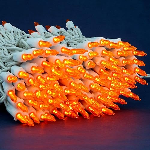Miniatura 4 de SWEET SHINE Luces LED de Navidad naranjas, 66 pies, 200 unidades, con certificación UL, cable blanco, juego de luces navideñas (naranja)