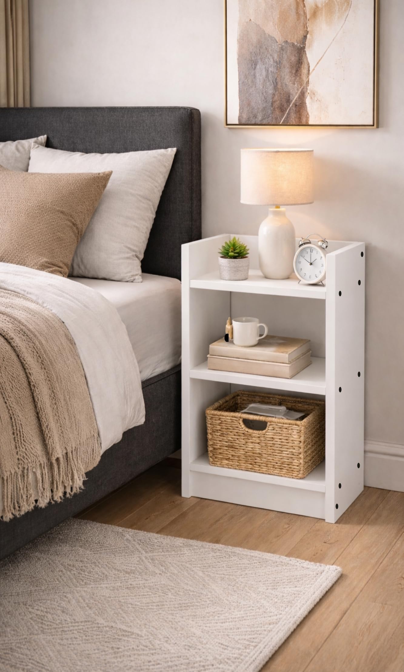 Enigmatic Woodworks Wooden Open Bookshelf Multipurpose for Home Rack Showcase Organizer for Living Room I Study Room I 3-Tier I Finish-Suede DIY (White) 33 * 24 * 61cm