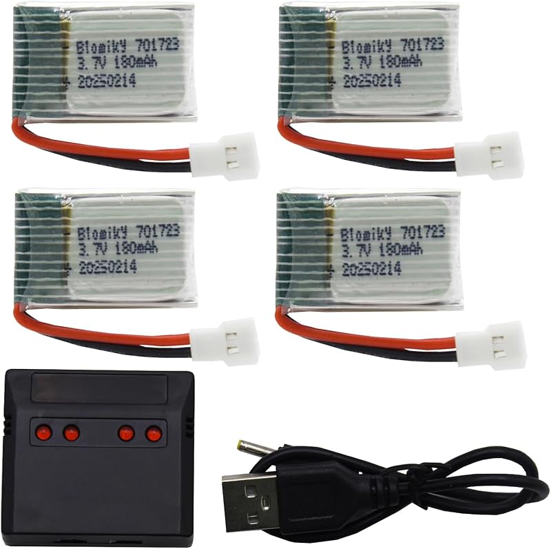 Blomiky Paquete de 4 baterías Li-PO de 3,7 V 1S 180 mAh 20 C con enchufe MX2.0 adecuada para algunos pequeños helicópteros teledirigidos Airplne / 3,7 V 180 mAh *4