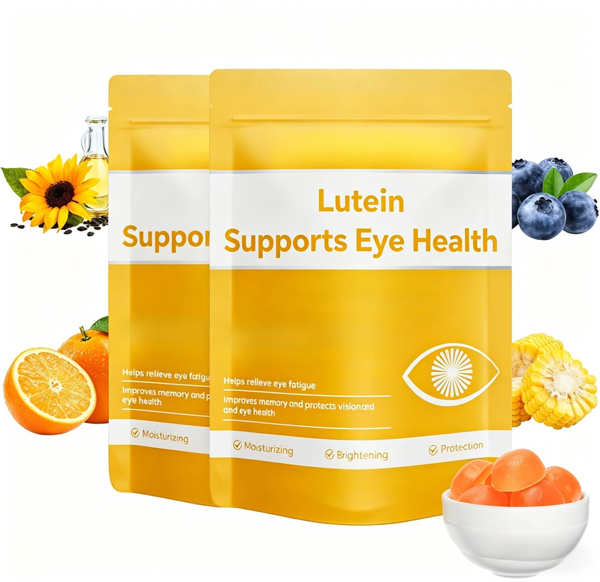 Caramelle gommose alla luteina (due buste) Sapore naturale | Allevia l'affaticamento visivo – Filtra la dannosa luce blu – Bonus extra per la salute