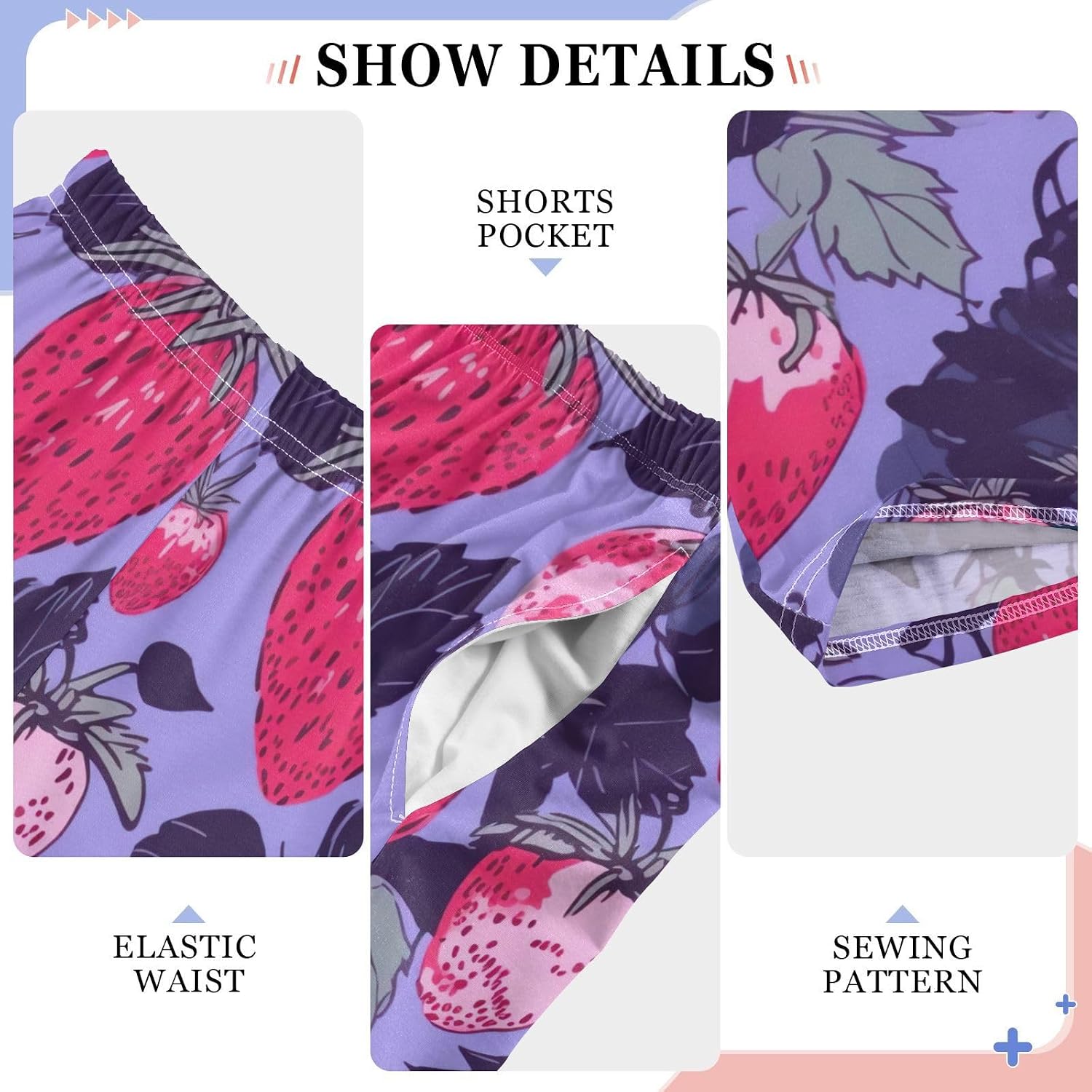Strawberries Purple Soft Pajama Lounge Pants with Elastic Waist Pockets Long Pajama Bottoms Sleepwear for Christmas