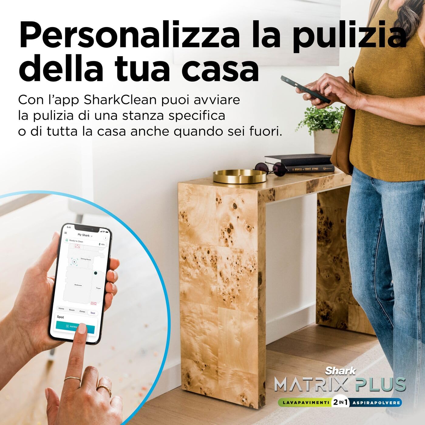 Shark Matrix Plus 2 in 1 Aspirapolvere Robot Lavapavimenti, Mappatura LiDAR e Edge Cleaning, Tappeti, Pavimenti e Animali Domestici, Antiallergeni, Ricarica Automatica, Wi-Fi e App con Alexa, Bianco
