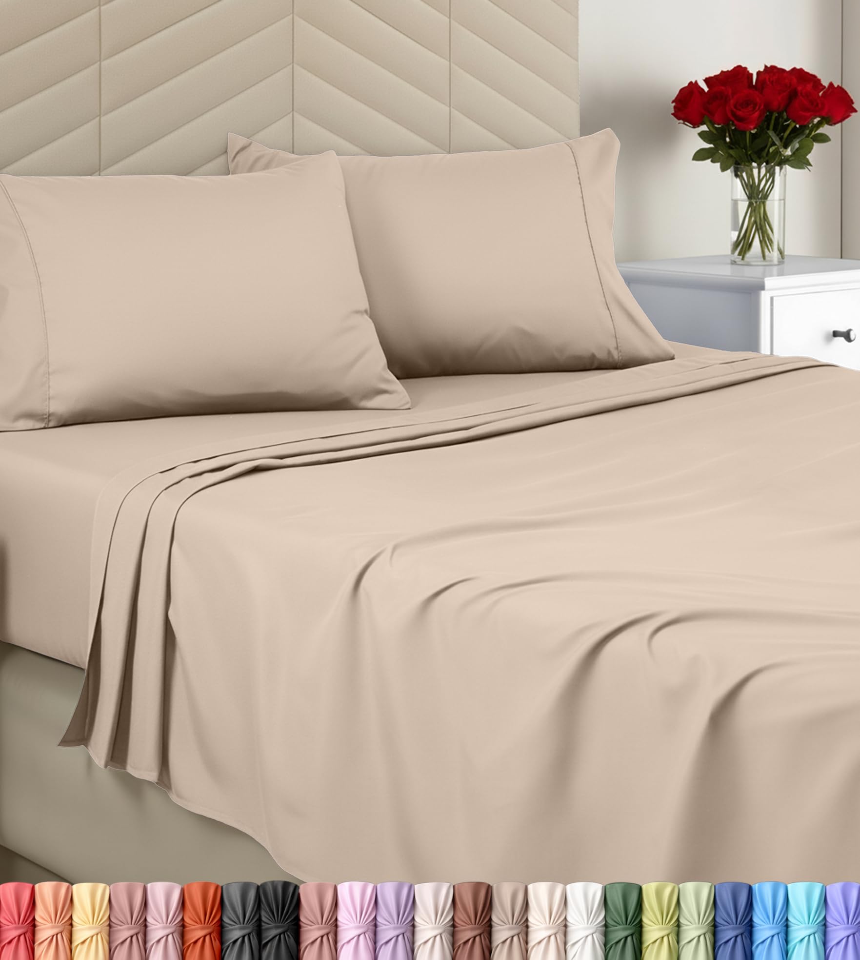 Utopia Bedding Queen Sheet Set - Brushed Microfiber - Soft Bed Sheets for Queen Size Bed Set - Includes 1 Fitted, 1 Flat, & 2 Pillow Cases - Deep Pocket (Beige)