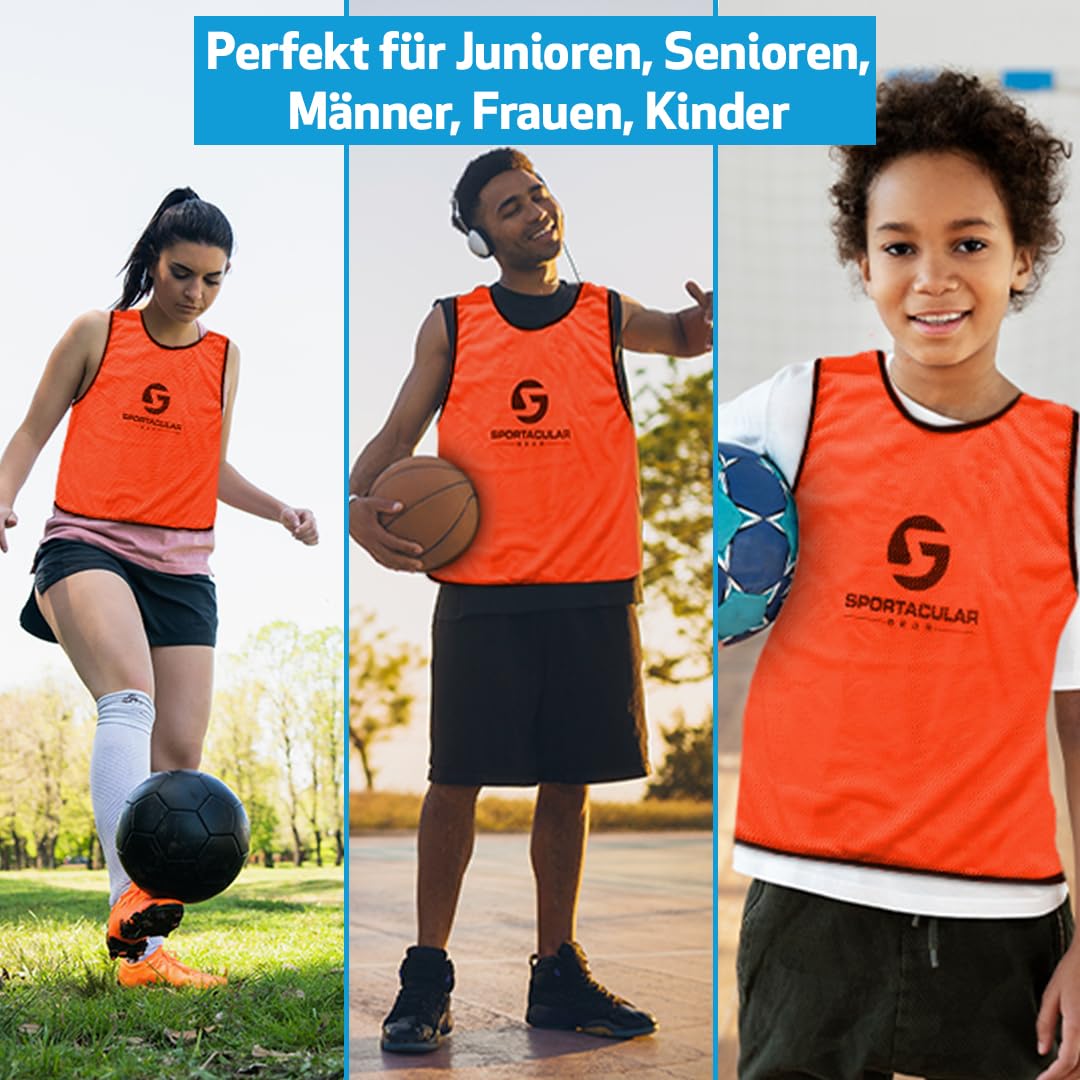 Sportacular Gear Set di 10 canottiere da allenamento, per calcio, pallamano, basket, allenamento (arancione fluo, senior/adulti