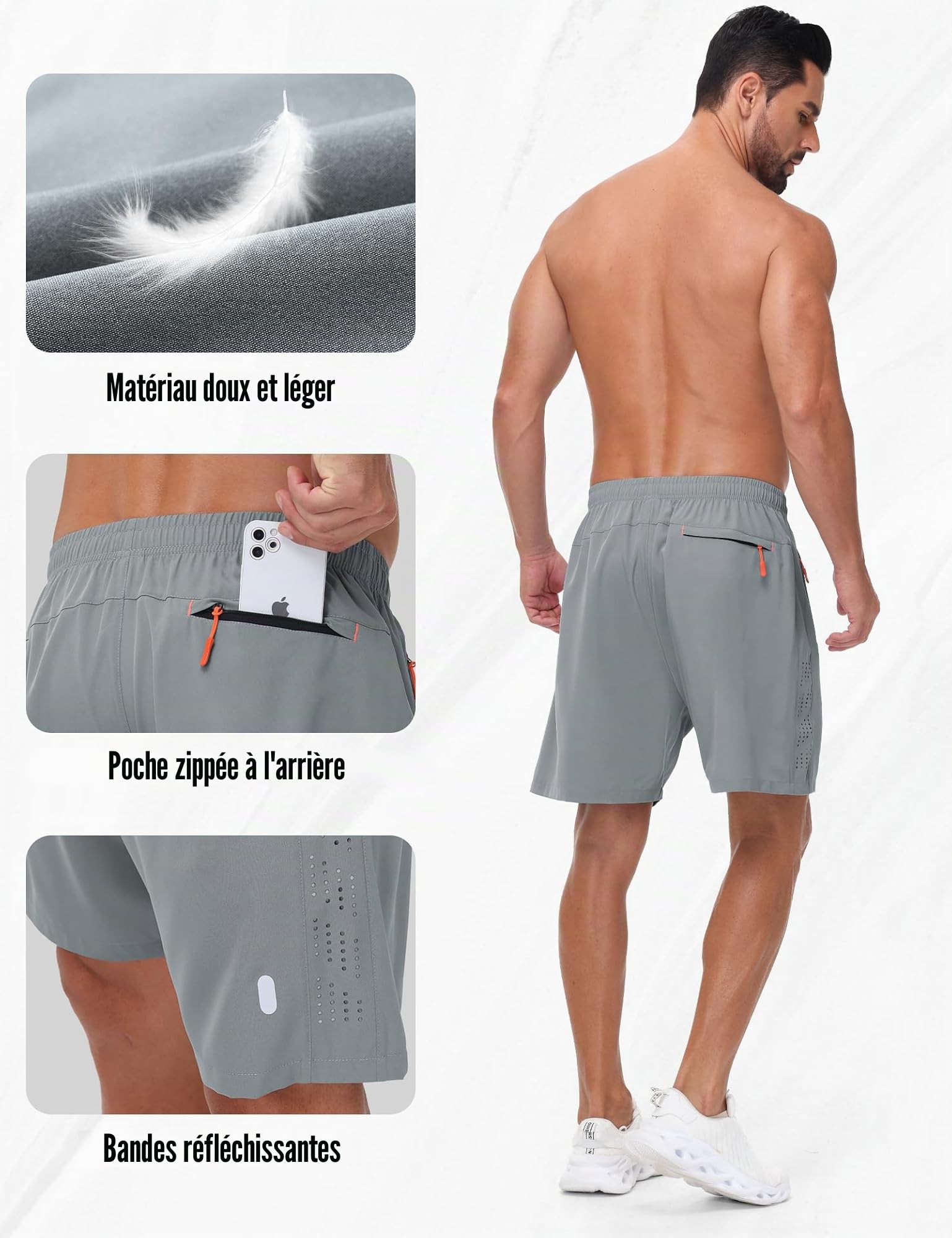 Short De Sport Homme Lot De 2 Séchage Rapide Course d'Entraînement Court Pantalon Fitness Gym Short avec Poches Zippées