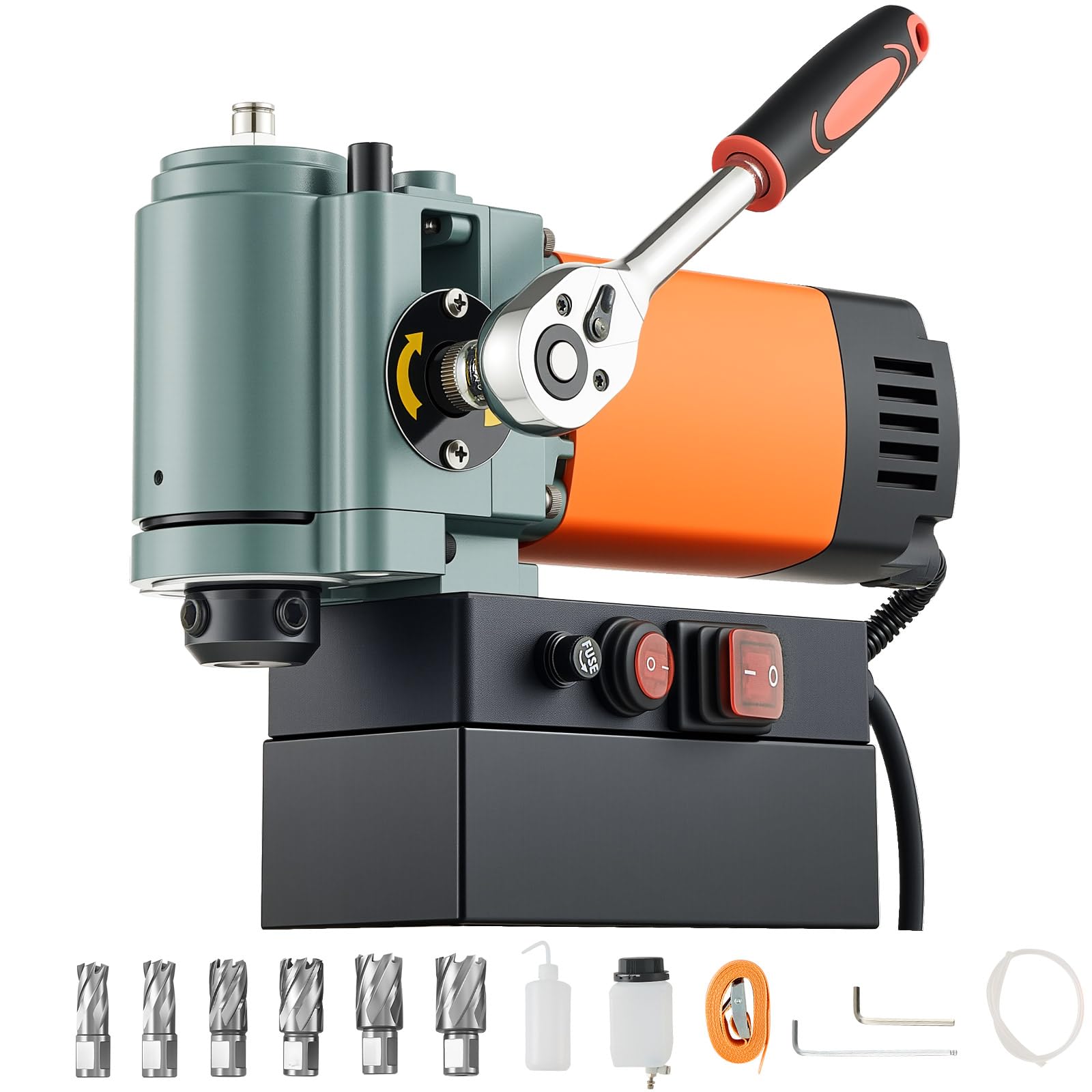 VEVOR 1300 W Taladro de Columna Magnético Perfil Bajo, Taladro de Columna Portátil con Vástago Weldon 10000 N de Fuerza, 650 RPM de Velocidad, 35 mm de Diámetro Interior para Superficies Metálicas