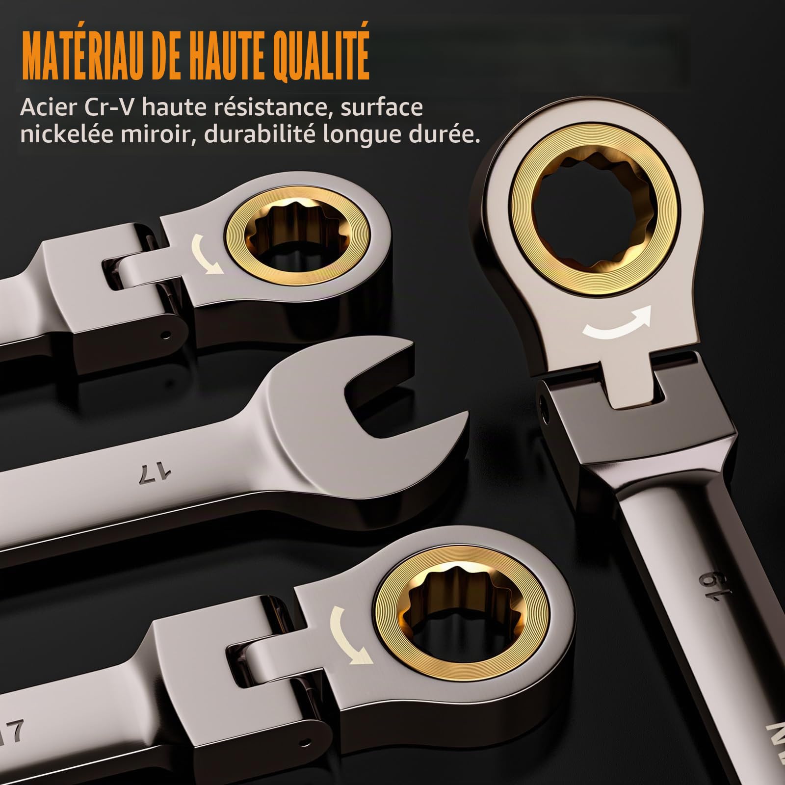 Lot de 8 clés à cliquet 72 dents, jeu de clés plates mixtes polygonales 8-19 mm métriques pour bricolage, vélo et automobile