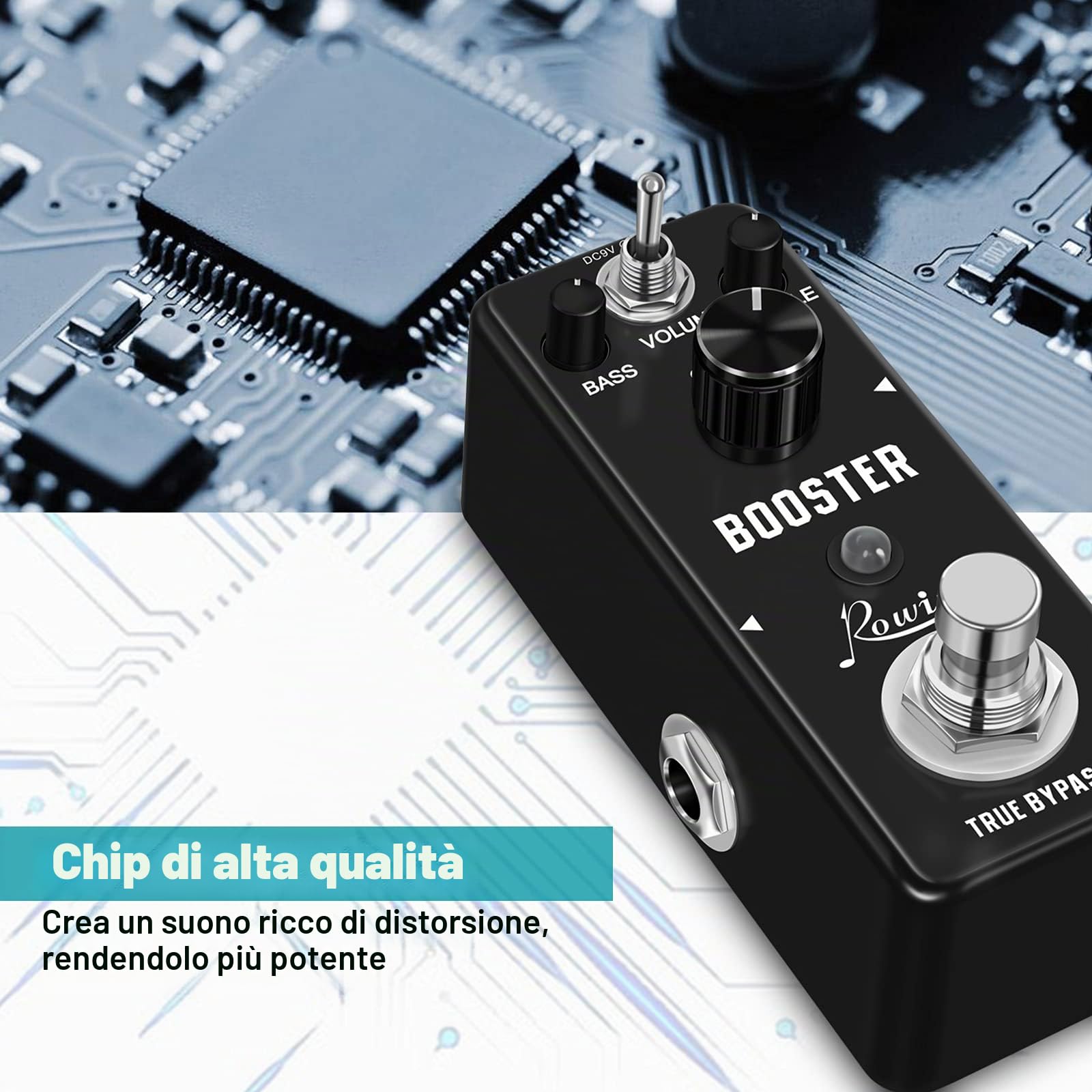 Rowin Booster LEF-318 - Pedale con un ricco suono distorto, True Bypass