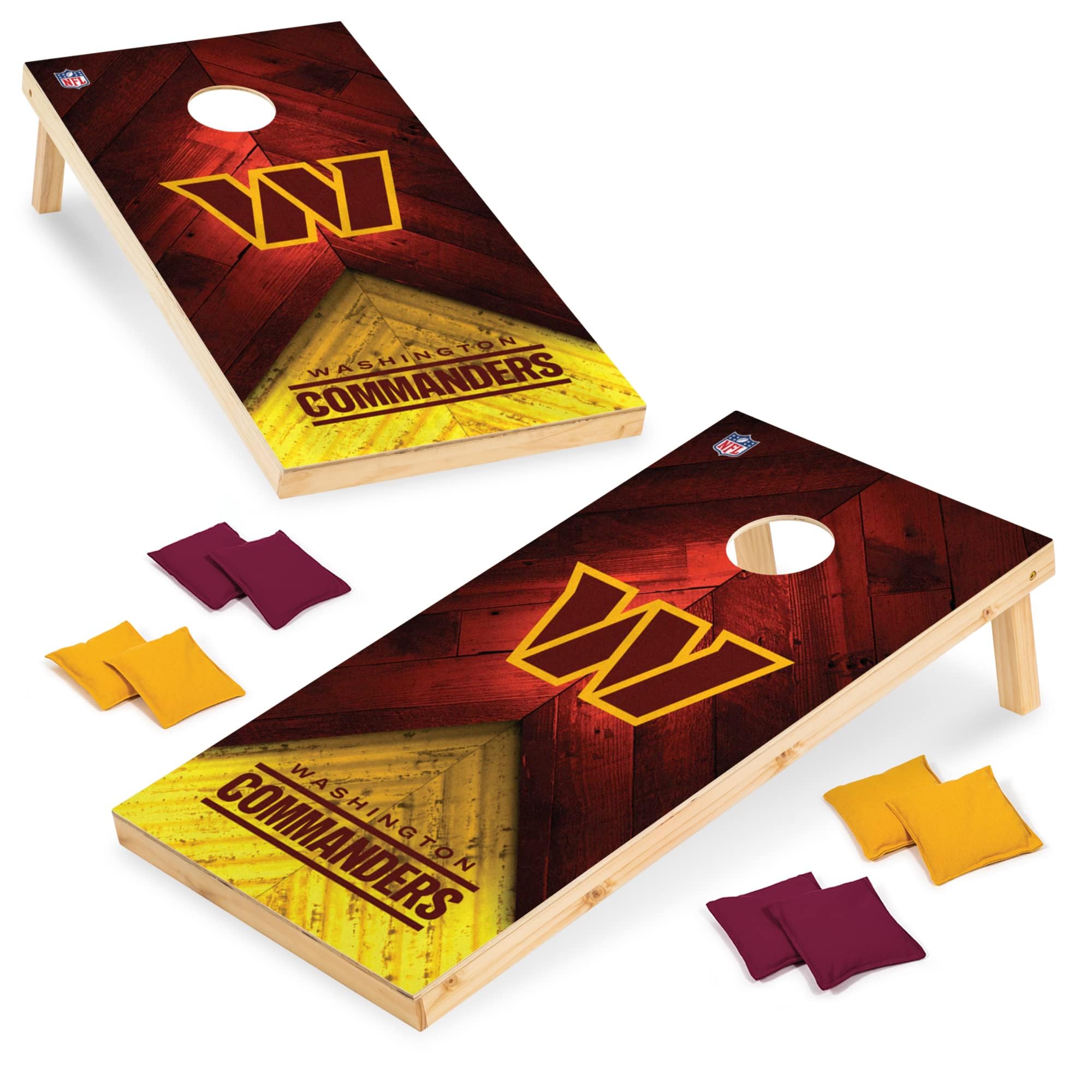 NFL Football 2' x 4' Regulation Size Solid Wood Cornhole Set with Direct Print HD Team Graphics Great Gift for Any Football Fan! Bean Bag Toss Family