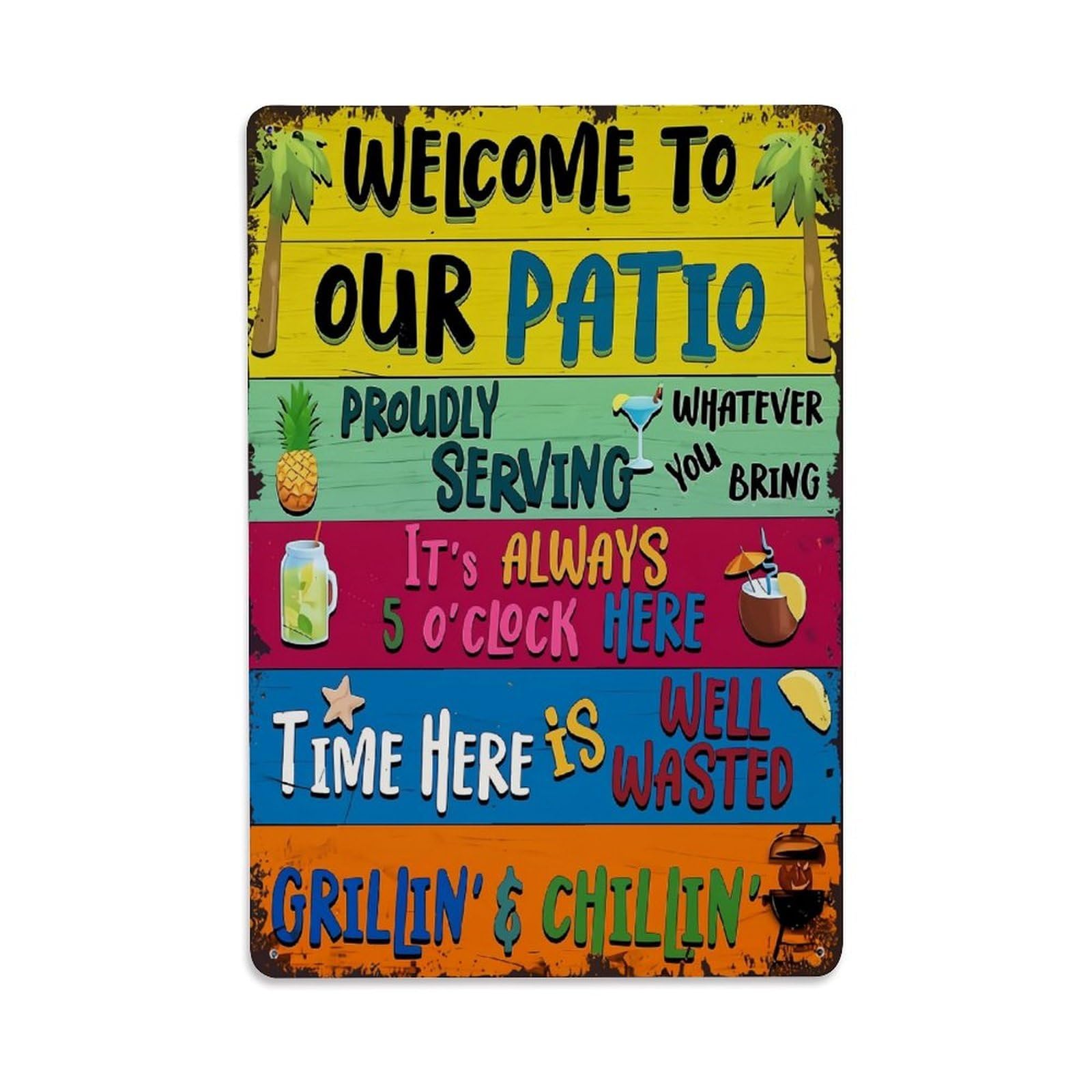 Jdfenggu Vintage Welcome To Our Patio Sign Retro Metal Tin Sign, Metal Poster For Bar, Home, Man Cave, Kitchen, Laundry Room Art Decor 8X12 Inch