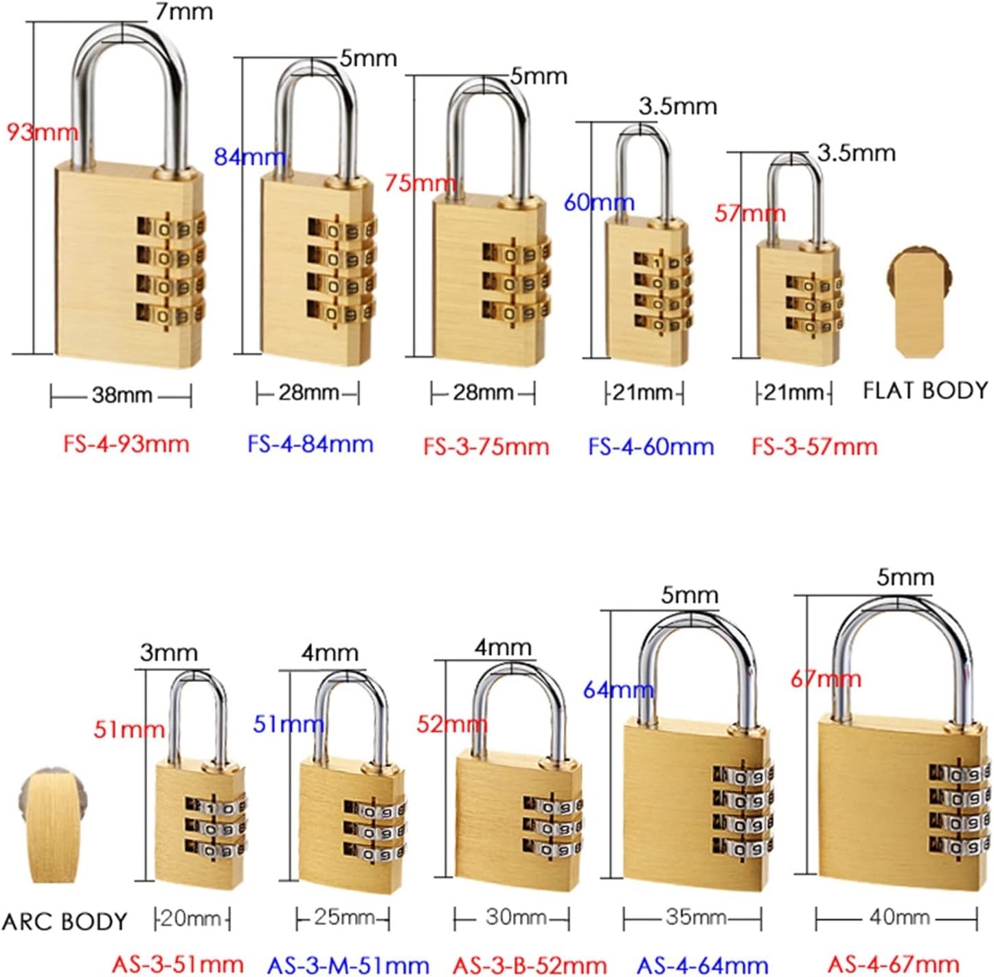Solid Brass Copper Security Padlock Password Combination Code Lock for Gym Digital Locker Suitcase Drawer Lock Hardware 1Pcs(FS-3-75)