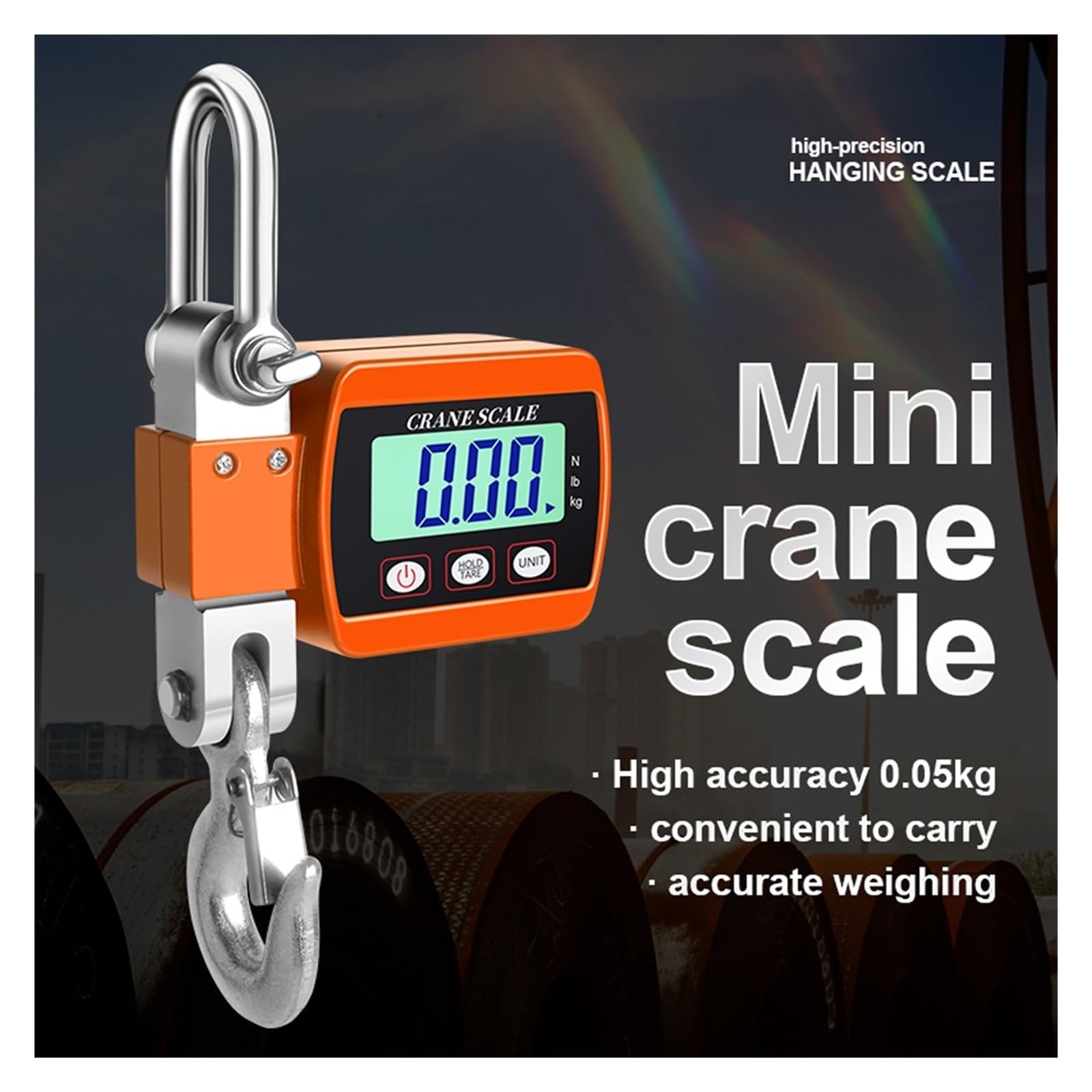 Bilancia sospesa digitale, Display digitale LCD Crance Bilancia 0,05-500 kg Gru a gancio for carichi pesanti elettronica industriale portatile con cambio unità(Blauw)