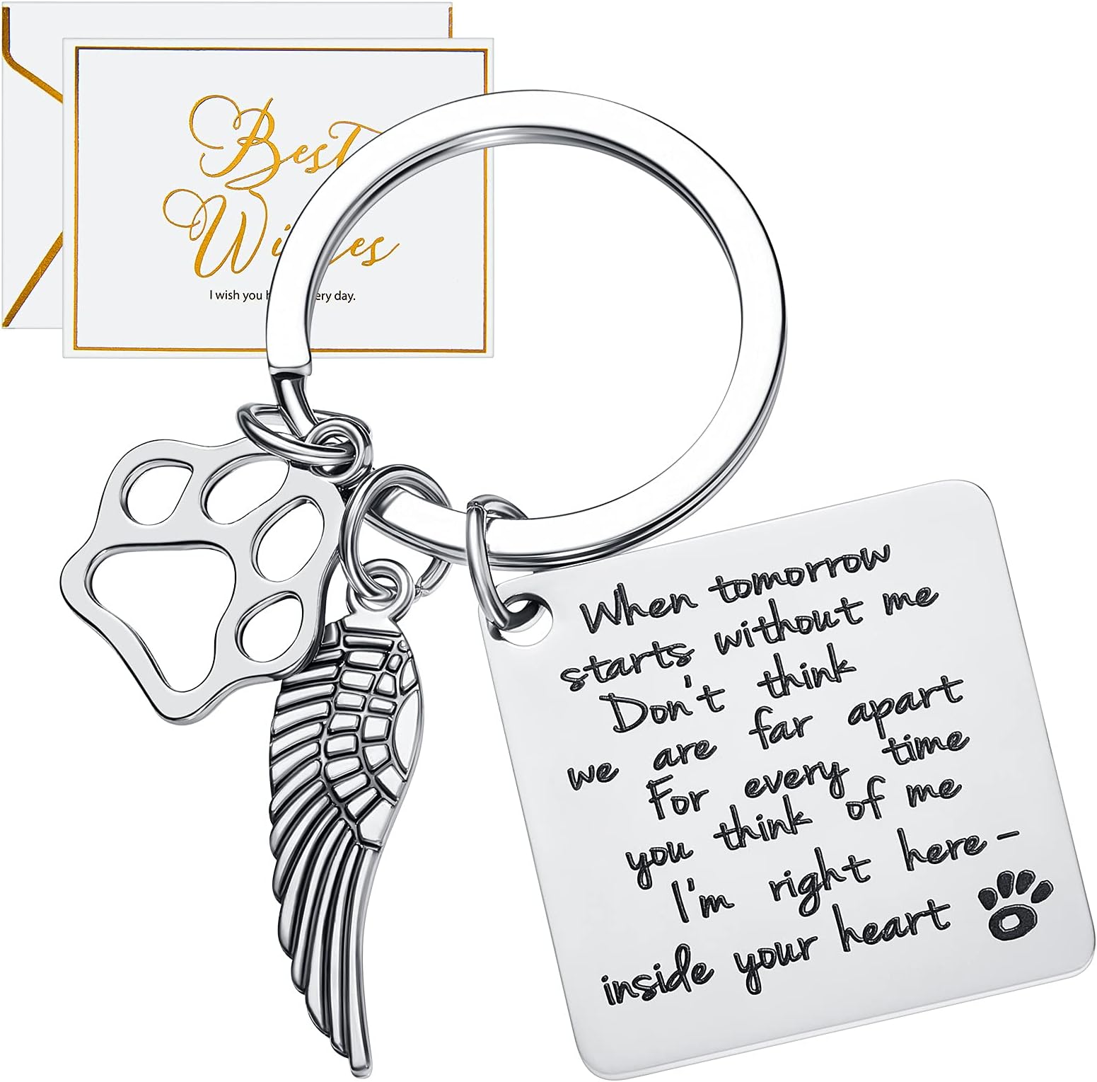 Batiyeer Dog Memorial Keychain - Paw Prints, Remembrance Gift with Card Envelope - Sympathy Keepsake for Loss of Pet