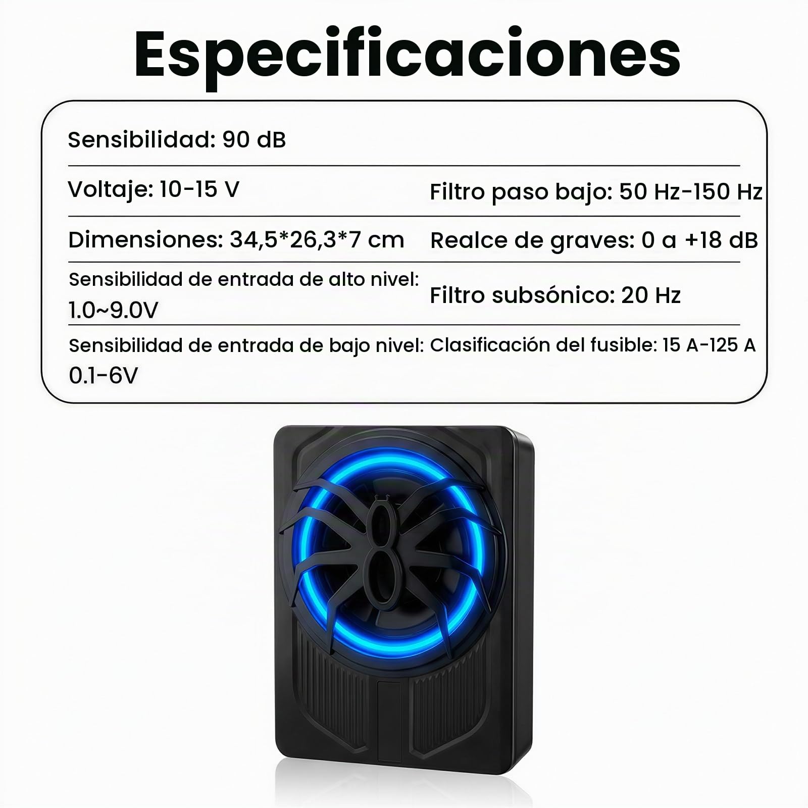 OiLiehu Subwoofer para Coche de 10 Pulgadas y 1000W, Subwoofer con Sonido Envolvente Estéreo, Amplificador de Audio Integrado, Entradas de Bajo y Alto Nivel, con Luz Ambiental LED Azul