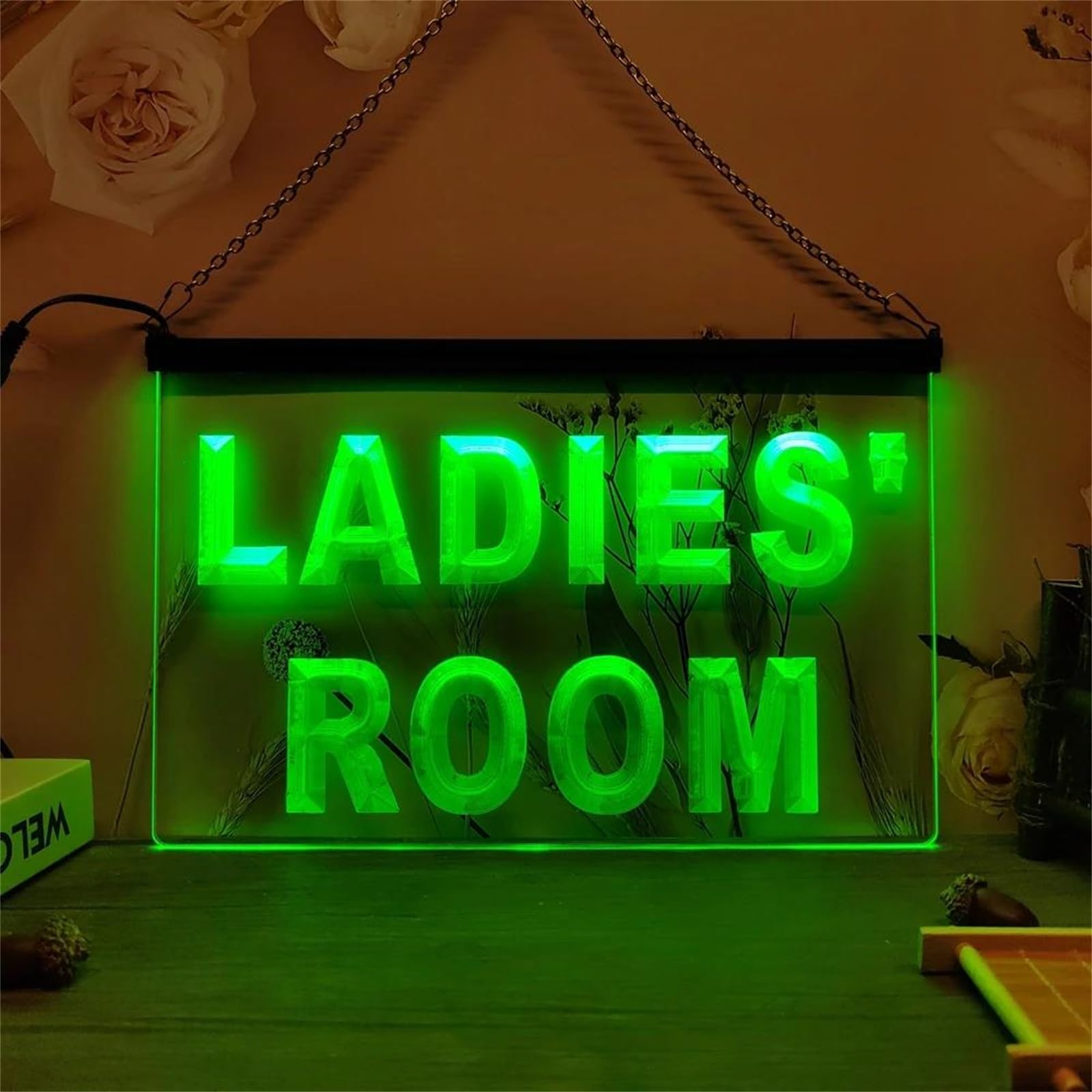 Ladies Room Neonowe znaki do dekoracji ściennych, ściemnialne neonowe światła LED RGB z 3 przyciskami USB do toalety, WC, pokoju dla kobiet i łazienki,30x20cm