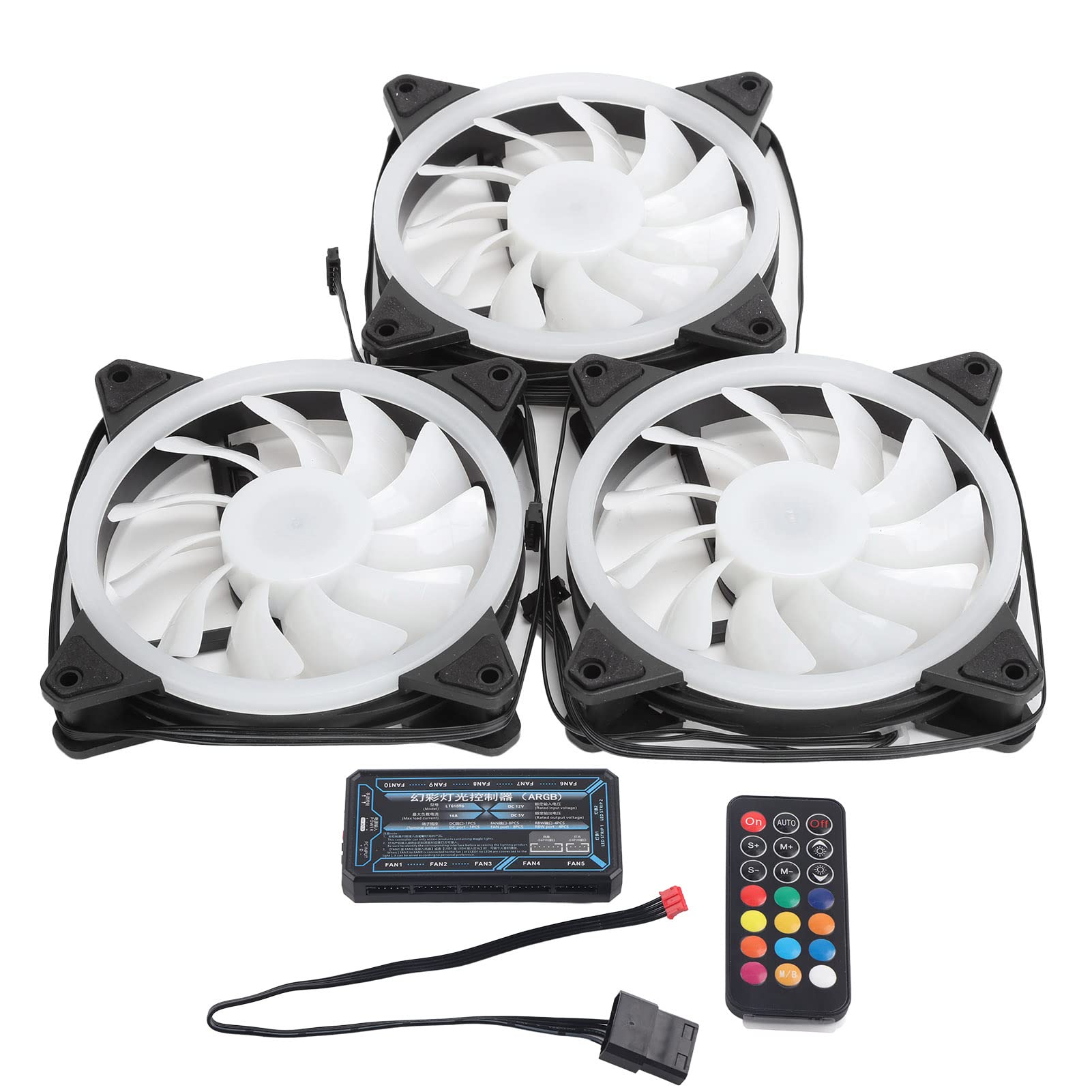 3 Piezas Ventilador de Enfriamiento de Chasis de Computadora Silencio Luces RGB Dobles de 6 Pines con Control Remoto Ventilador Silencioso con Cojinete Hidráulico de 120 mm para