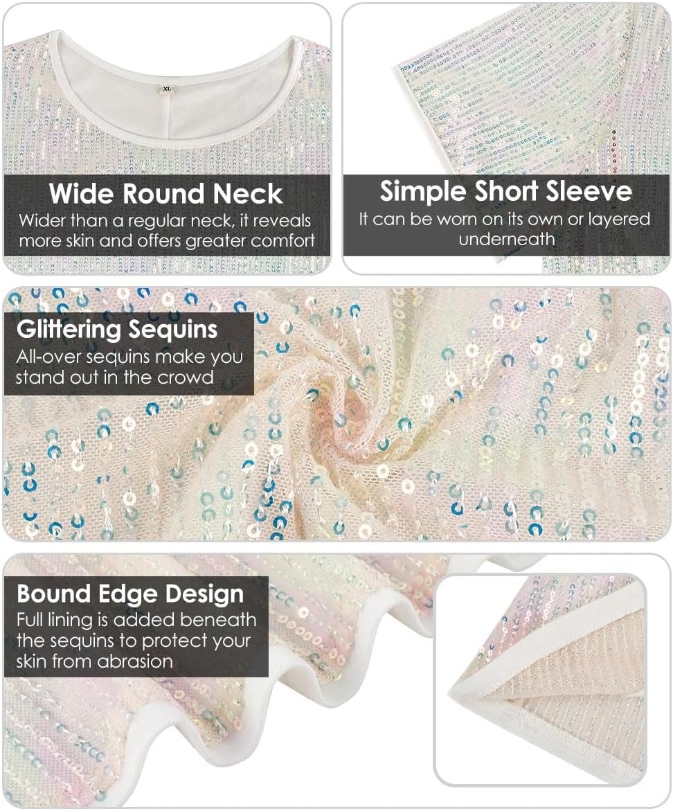 TIYOMI Plus Size Sequin Tops for Women Crewneck Party Tops Sparkly Slimming Tunics XL-5XL - Image 2