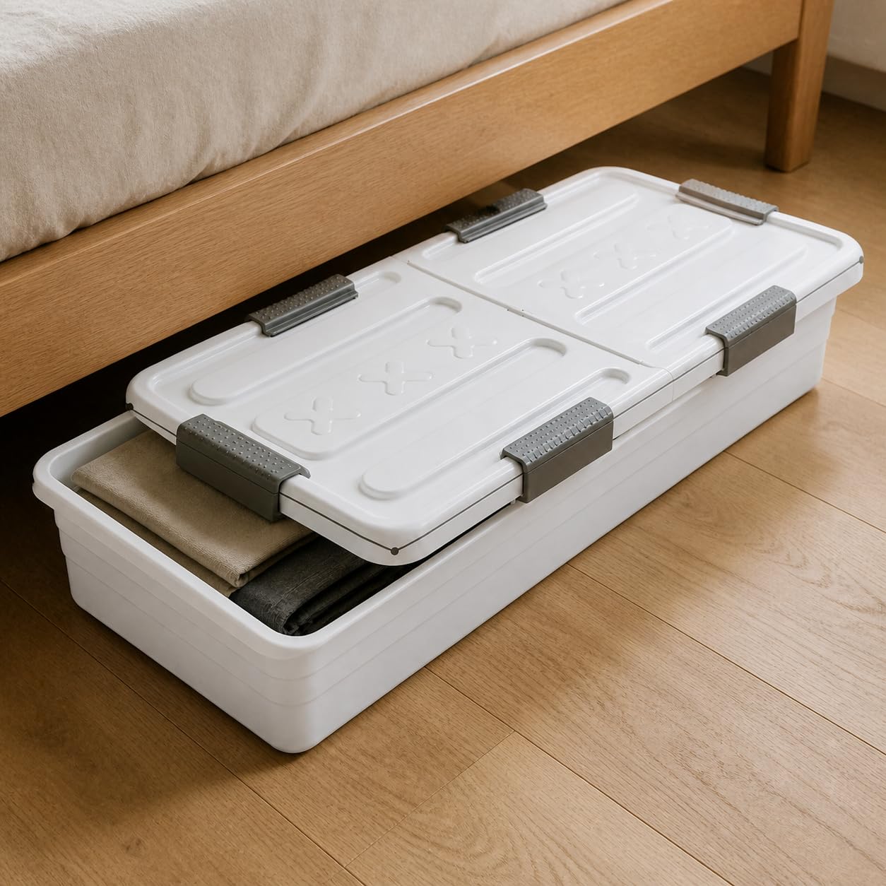 Contenitore Portaoggetti Sottoletto , Bianco elegante 101x51x15cm