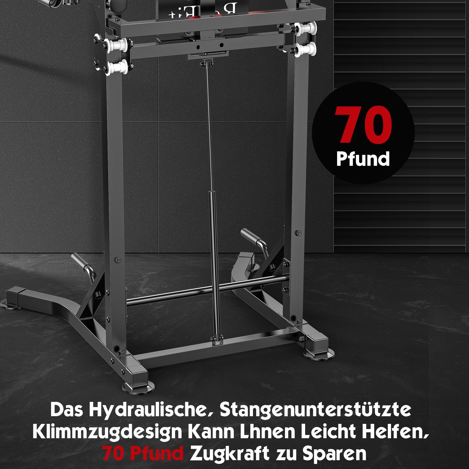 Power Tower mit Klimmzugstange freistehend – höhenverstellbare Dip Station (160–220 cm) mit Rückenstütze & Hydraulik – Erwachsene & Jugendliche Kraftstation für Zuhause