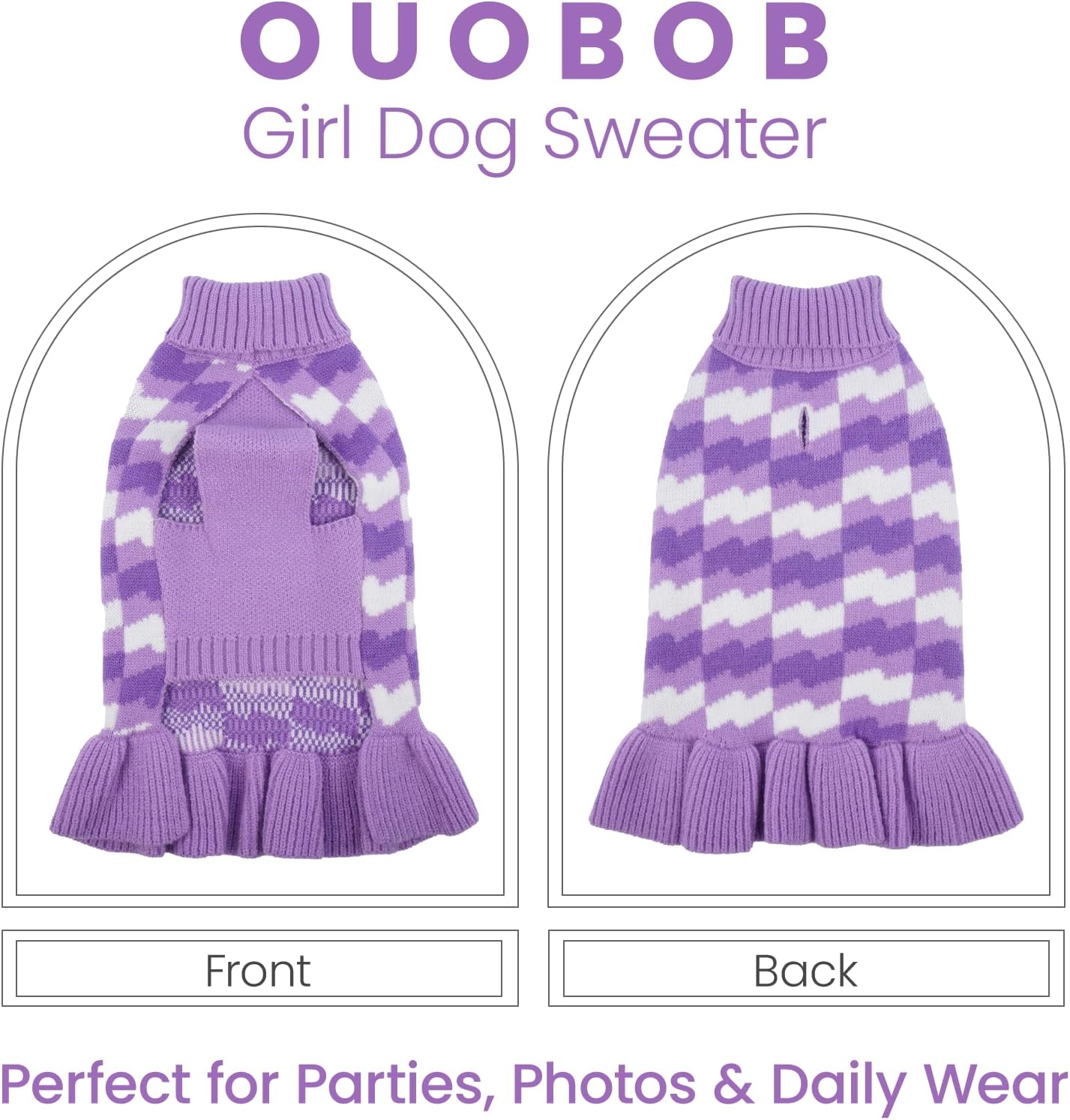 Dog Sweaters for Extra Large Dogs Girl, Dog Sweater Dress with Leash Hole, Thick Turtleneck Knitwear for Female Dogs, Warm Fall Winter Dress for Cold Weather, Holiday - Purple XXXXXL
