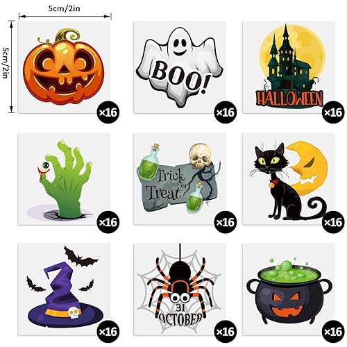Miniatura 2 de 144 tatuajes temporales de Halloween para niños y adultos, tatuajes temáticos, impermeables, tatuajes temporales, suministros de decoración de