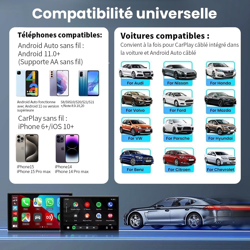 Carlinkit 5.0 2air carplay sans Fil et Android Auto sans Fil Adaptateur,2026 CarPlay Android Auto sans Fil 2 en 1,pour Les Voitures OEM avec CarPlay et Androidauto,Prend en Charge OTA,5GHz WiFi