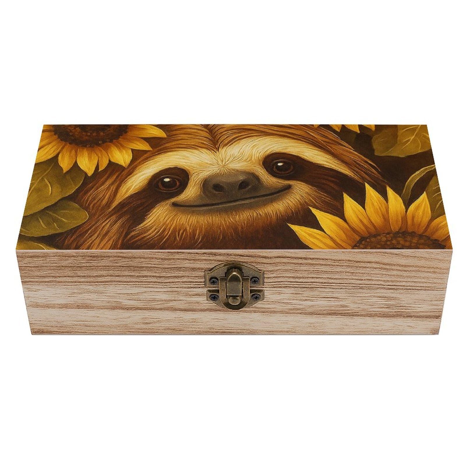 Cute Sloth And Sunflower Wooden Storage Vintage Keepsake Decorative Boxs