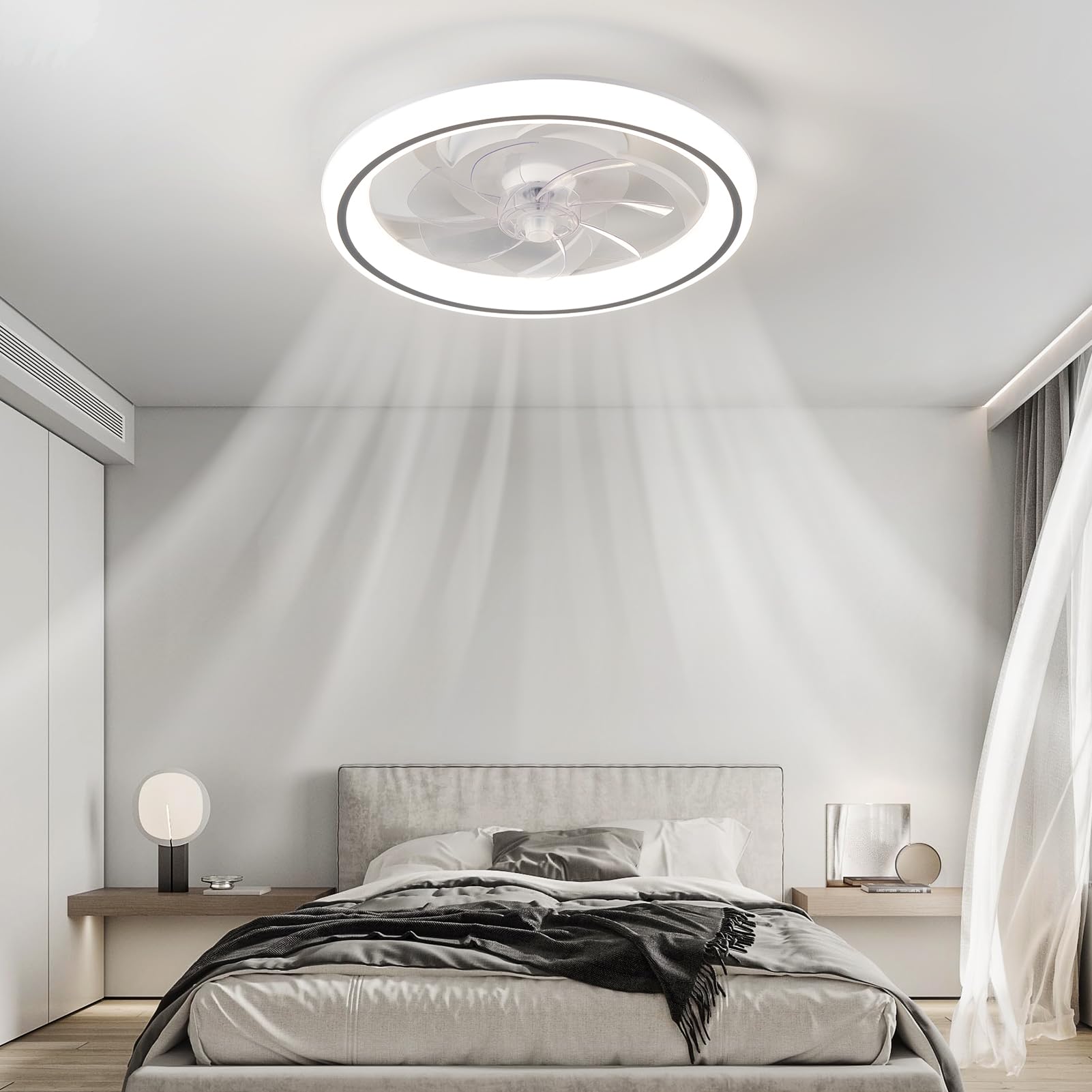 HARPER LIVING Wentylator sufitowy, 48 cm, światło i pilot zdalnego sterowania, 50 W 4000 lm, 3-kolorowa ściemniana dioda LED, 6 prędkości i timerem – wentylator o nowoczesnym i bardzo cichym świetle
