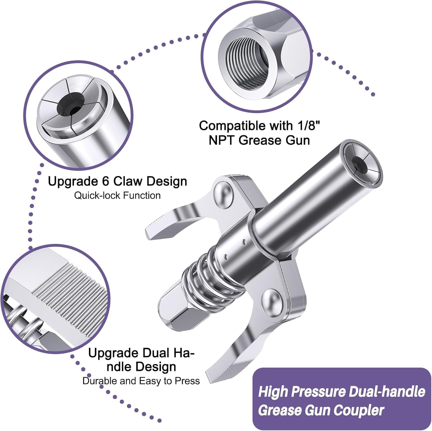 Kit de pistolet à graisse 8000 PSI - Pistolet à graisse haute pression avec tuyau, raccord rapide, pointe d'aiguille - Compatible avec cartouche 400 cc connecteur renforcé - Accessoire de pistolet