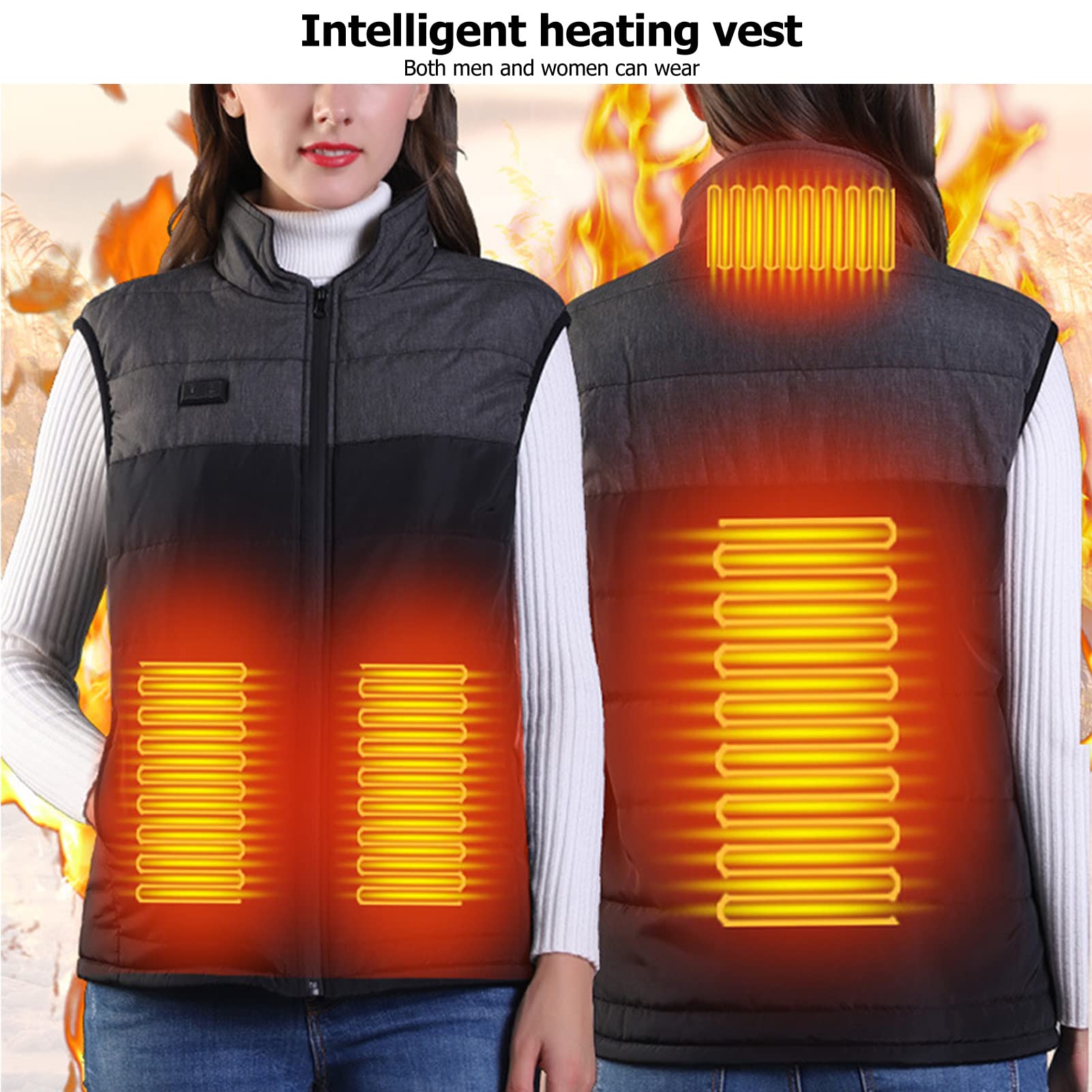 Gilet riscaldato Elettrico Giacca riscaldante USB con 4 Zone di Riscaldamento Colletto Antivento per Uomo Donna attività Indoor all'aperto Fibra di Poliestere Colore Misto