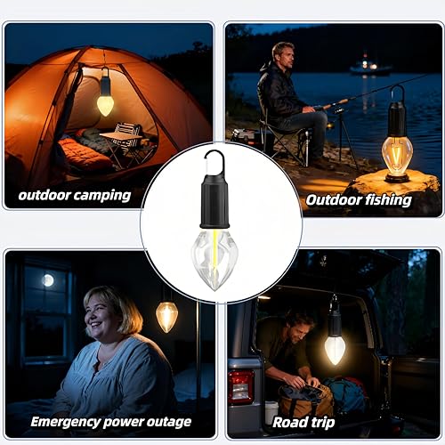 Miniatura 8 de Linterna LED portátil para campamento, gancho para colgar en cualquier lugar, recargable USB-C, 3 modos de brillo, resistente al agua para