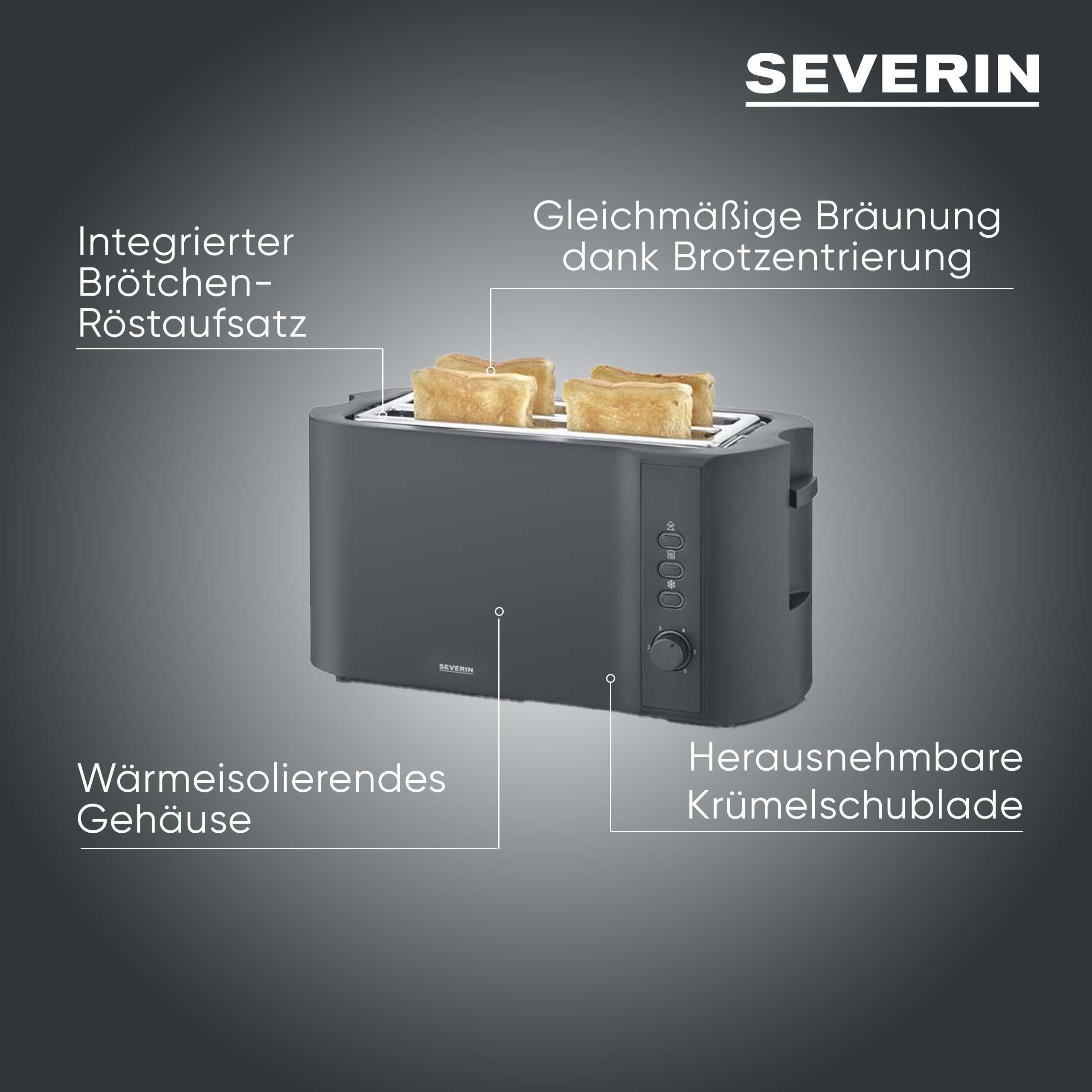 Severin Toaster Langschlitz 4 Scheiben 1400 W Schwarz Matt AT 2591