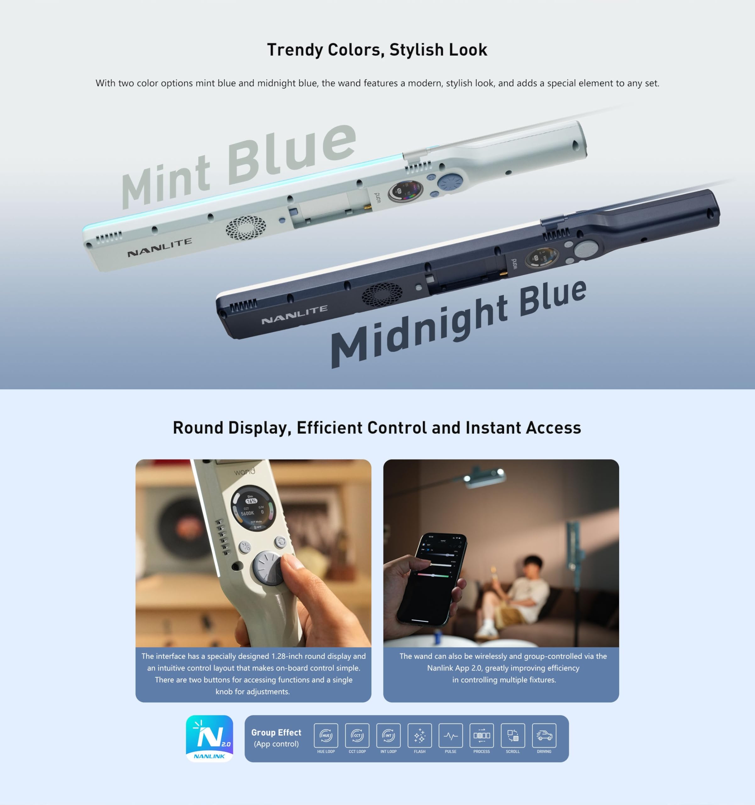 NANLITE Bastone 30W RGB LED Handheld Stick Video Luce,2700K a 7500K Bi-Colore,Controllo APP Luce di riempimento per la registrazione video, Live Streaming