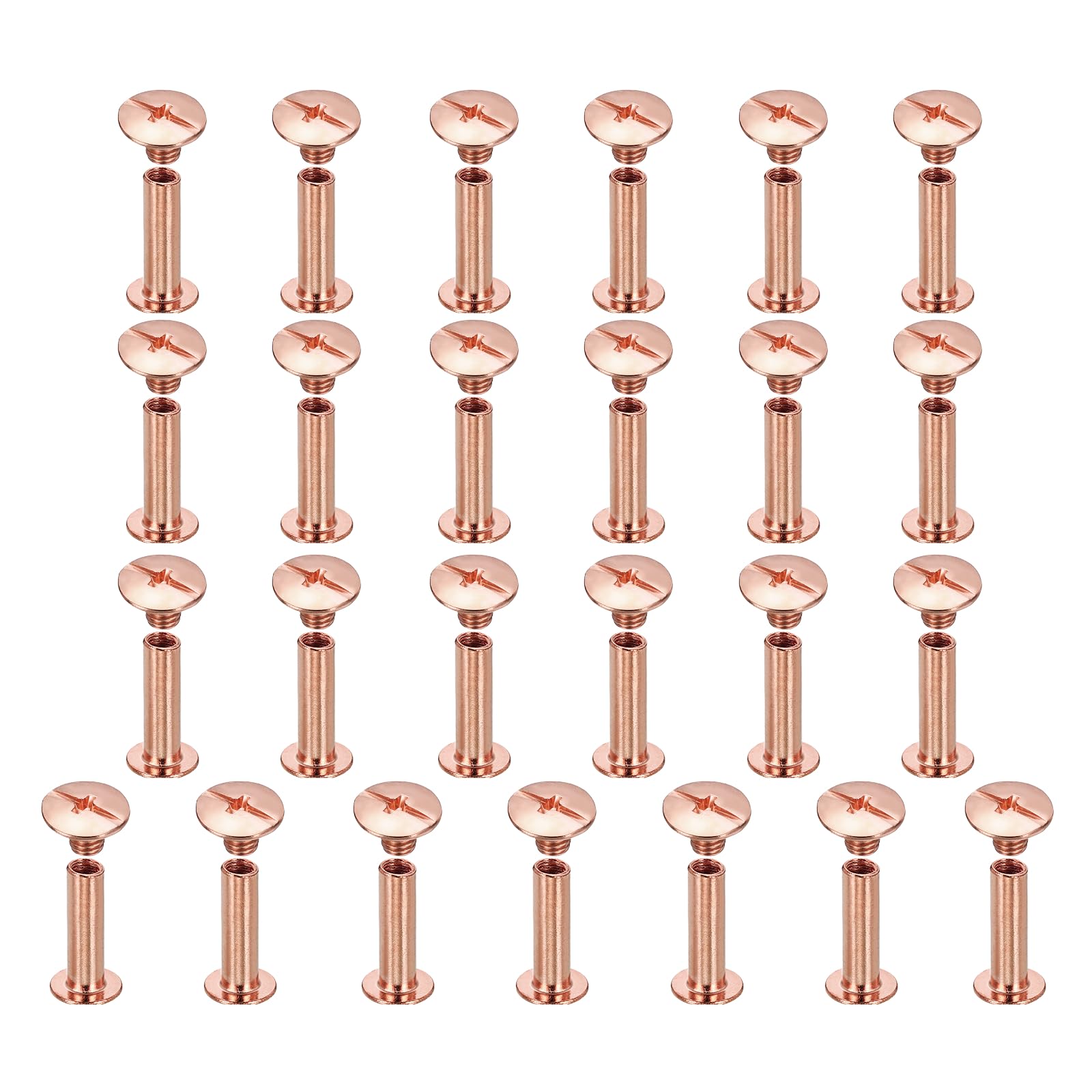sourcing map 25set Chicago Screw M5x18mm Phillips Nail Rivet Stud Bolts Rivets Binding Post Screw for DIY Craft Leather Belt Bag Bookbinding, Rose Gold