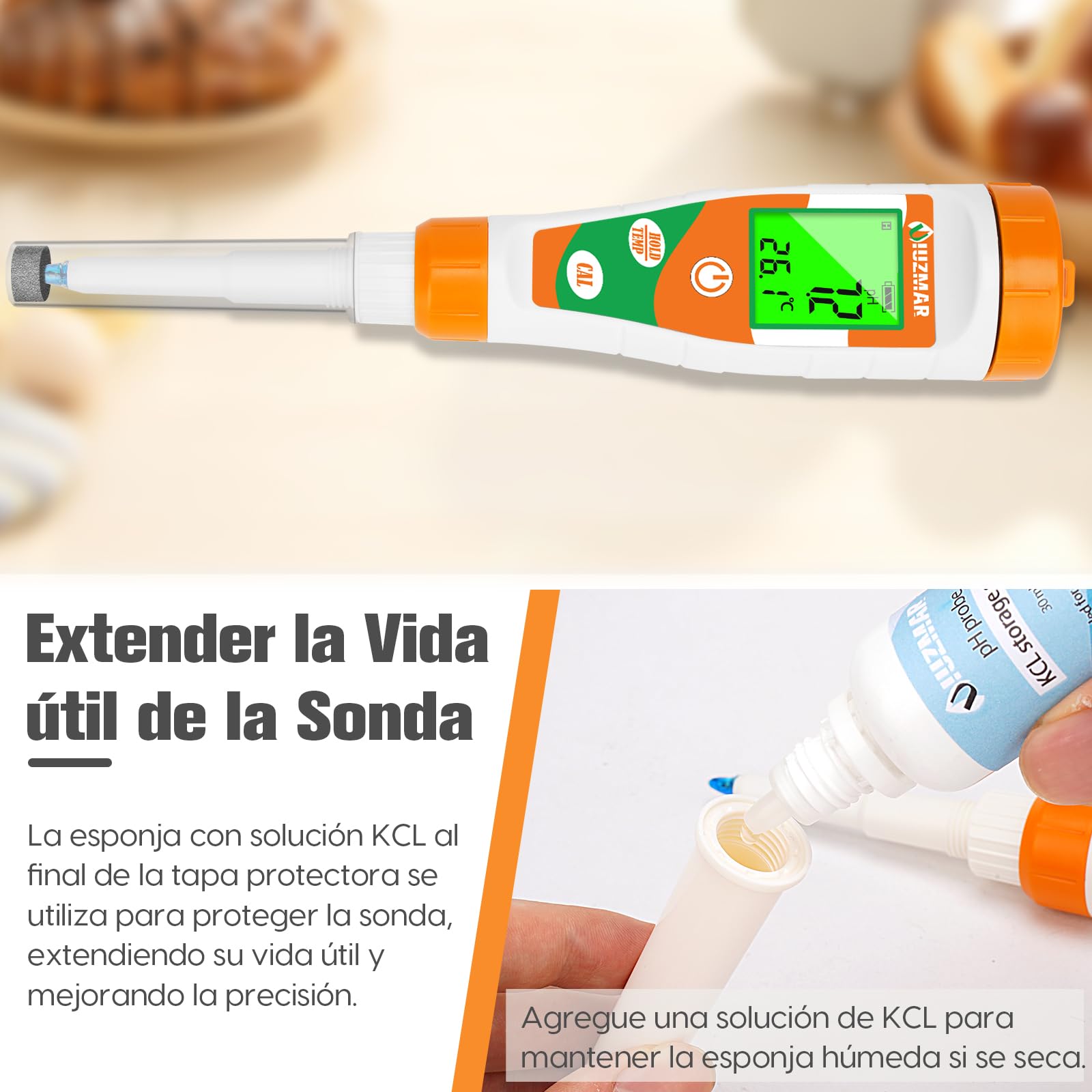 UIUZMAR Medidor de pH Alimentos, phmetro Semisolidos y Liquido, Medidor de pH para Fermentos, Pan, Masa Madre, Cosmetica, Queso, Arroz, Kombucha, Piscina, Acuario, Hidroponía, Agua Potable