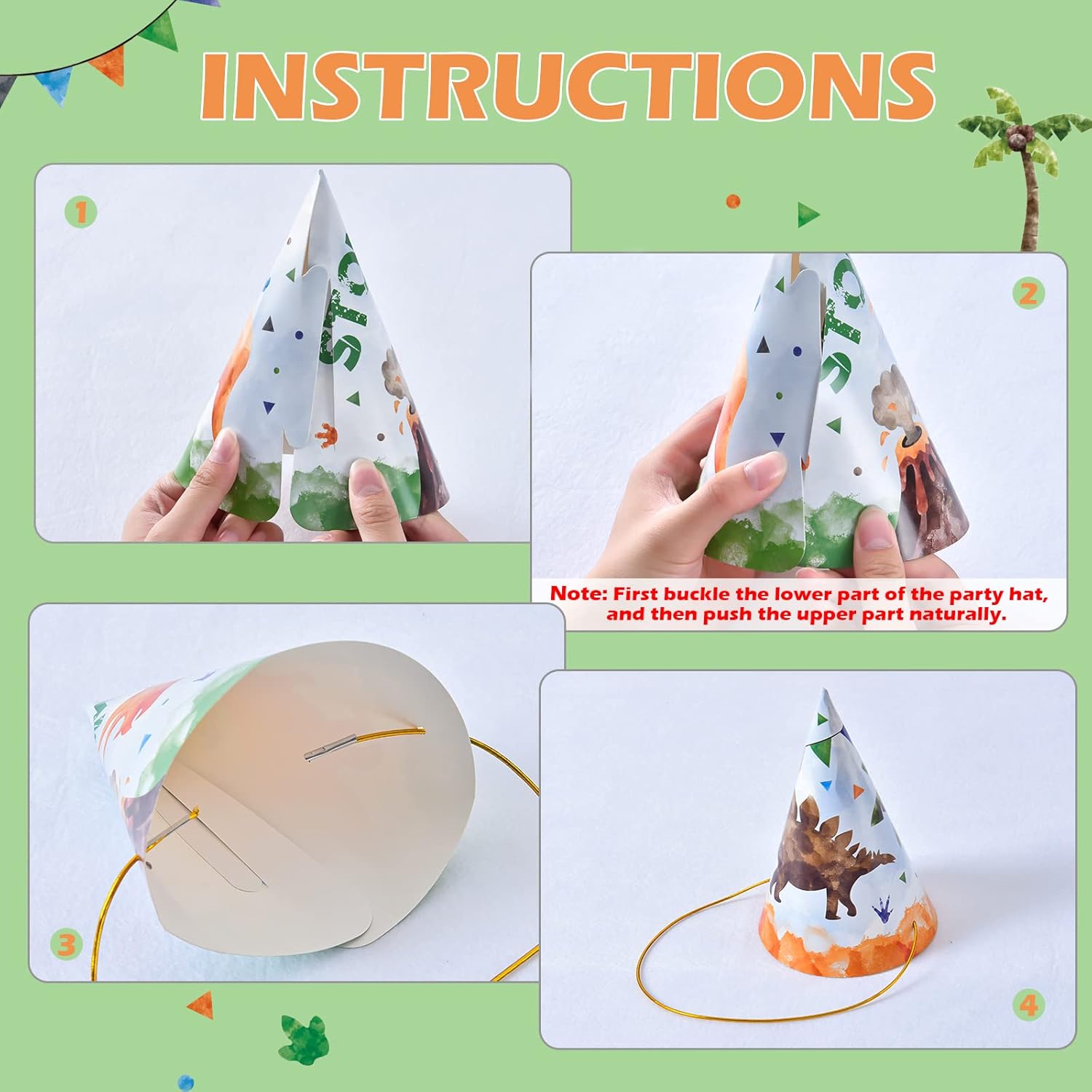 12 Pieces Watercolor Dinosaur Party Hats - Dinosaur Party Supplies for Boys Kids Dino Themed Birthday Party Cone Hat Fun Art Craft Paper Party Hats in 6 Style : Toys & Games