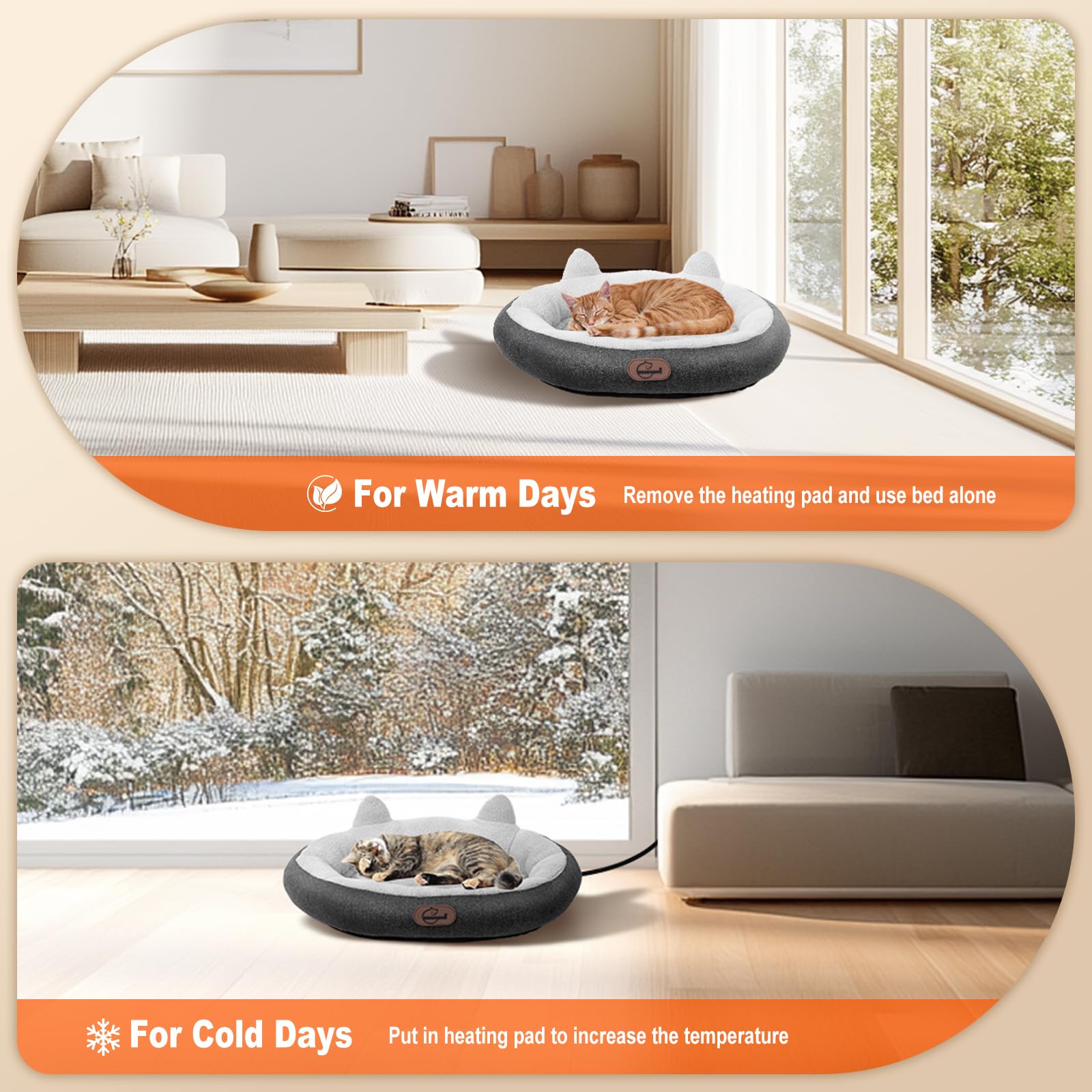 Cama térmica para gatos de tamaño pequeño, cama térmica para mascotas con temporizador y temperatura ajustable, almohadilla térmica extraíble impermeable para gatos de interior, calentador eléctrico