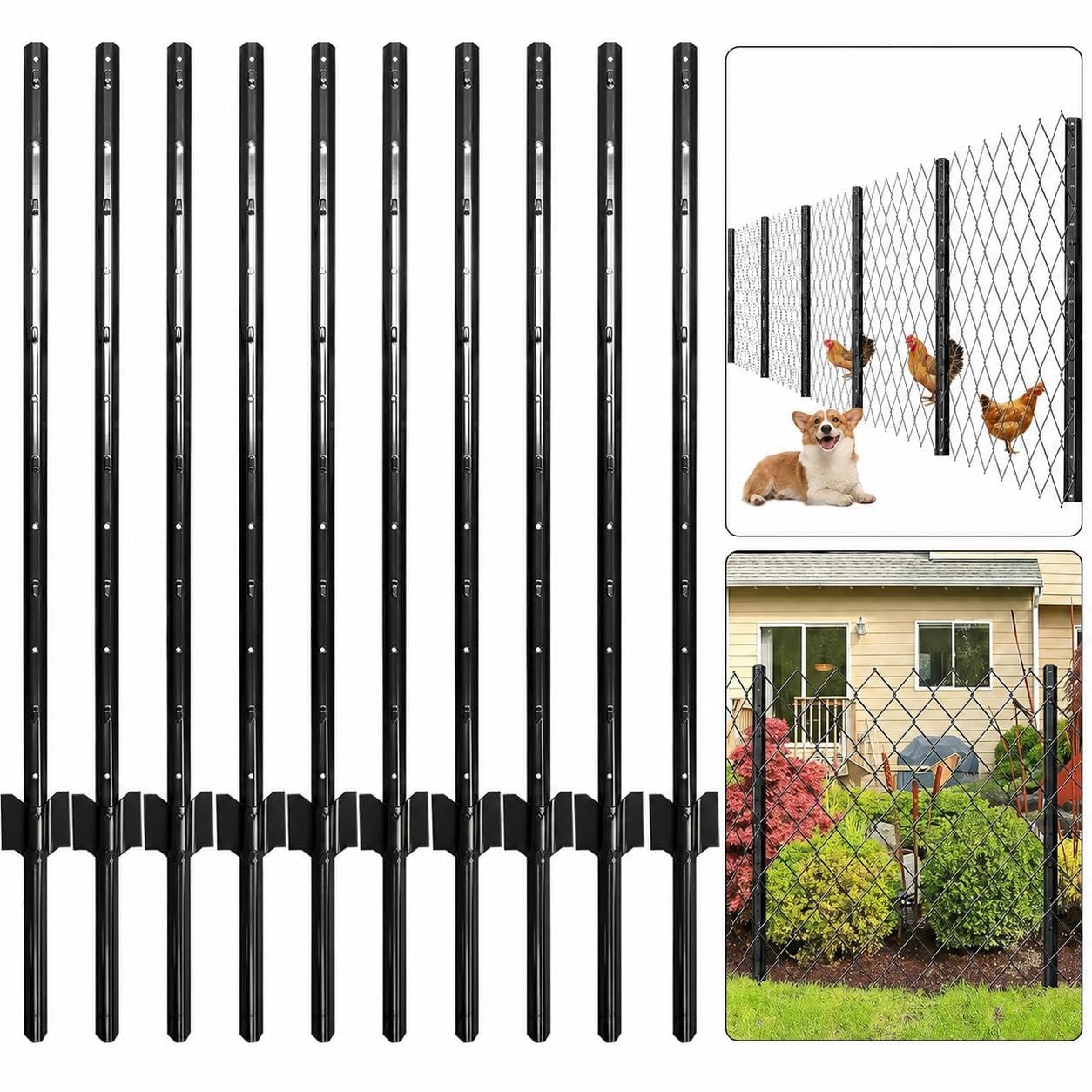 Fence Posts 183 cm, Metal Fence Posts with u‑Channel Design & Stable Anchor Base, Fencing Steel Poles with Adjustable Tabs, Anti‑Rust & Anti‑Weather Corrosion Coating for Garden, Farm